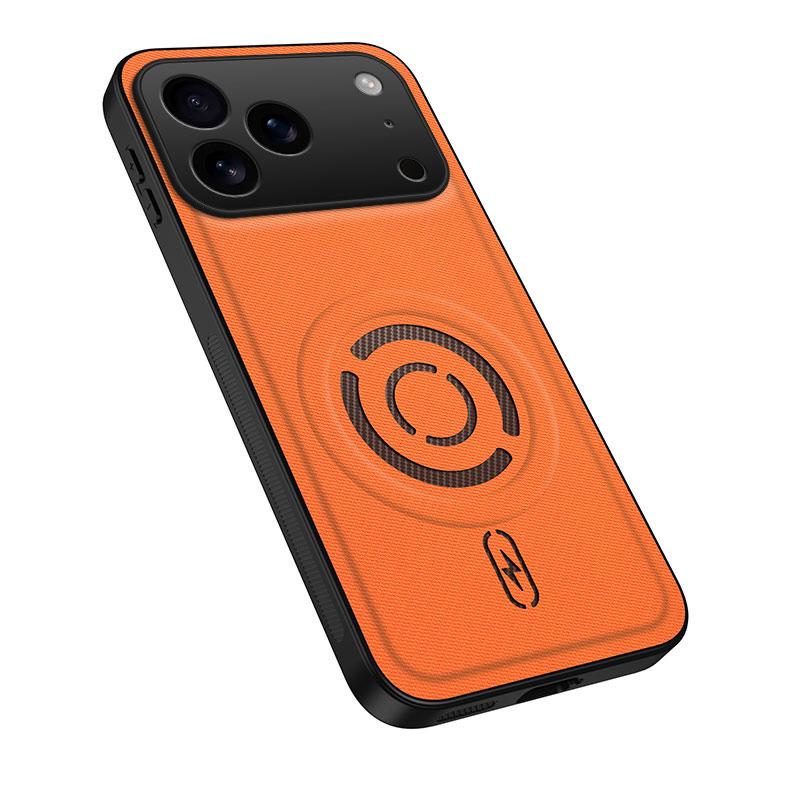 Compatible with iPhone 18 Pro WANLONFENG Tech Fabric Texture Magnetic PC Dual-Layer TPU Phone Case - Orange