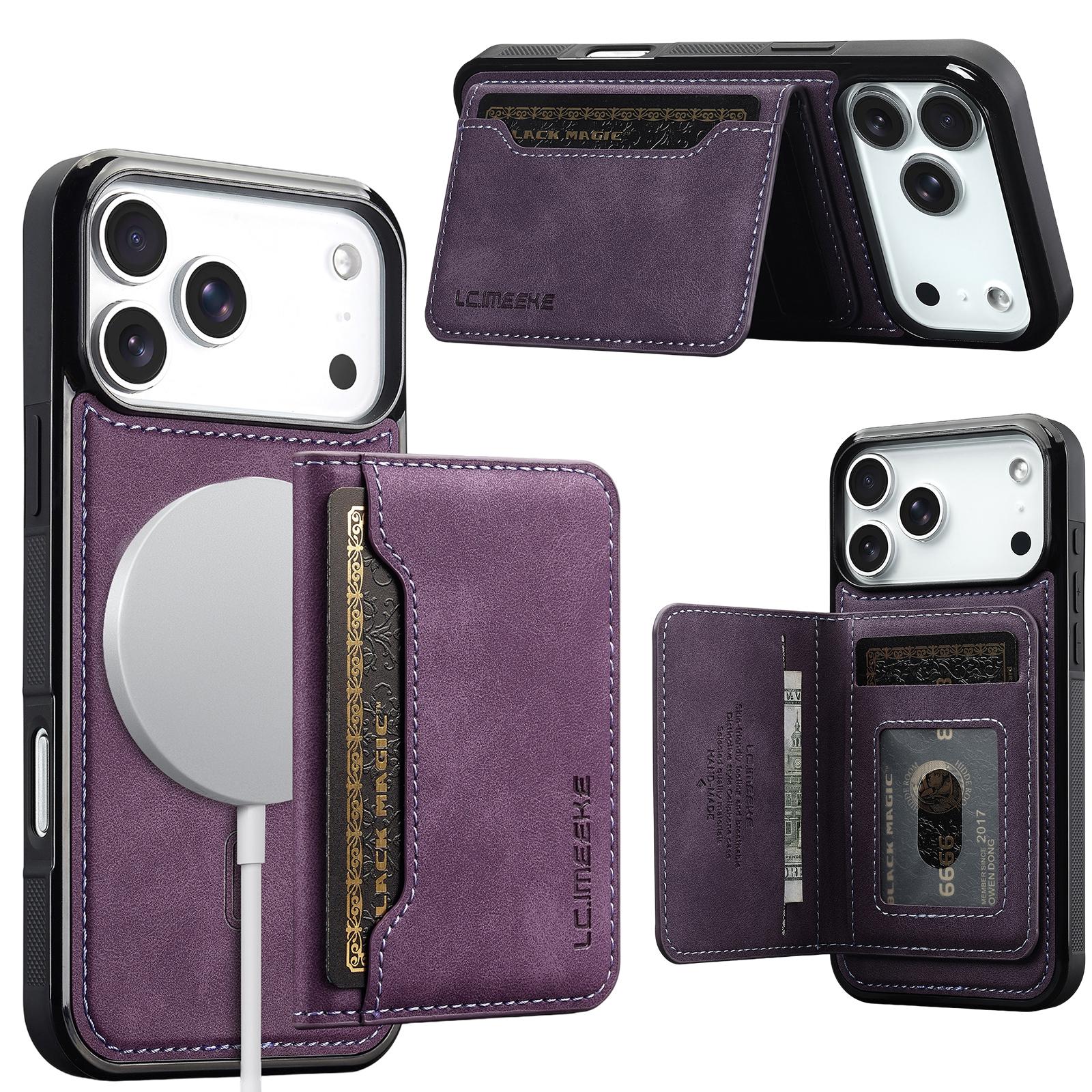 Compatible with iPhone 18 Pro & 17 Pro LC.IMEEKE L7 Series RFID Card Bag Magnetic Phone Case - Purple