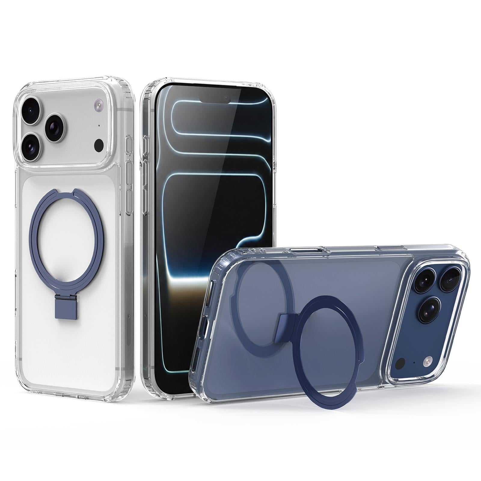 Compatible with iPhone 18 Pro & 17 Pro Four-corner Airbag Shockproof Acrylic PC Phone Case with Holder - Dark Blue