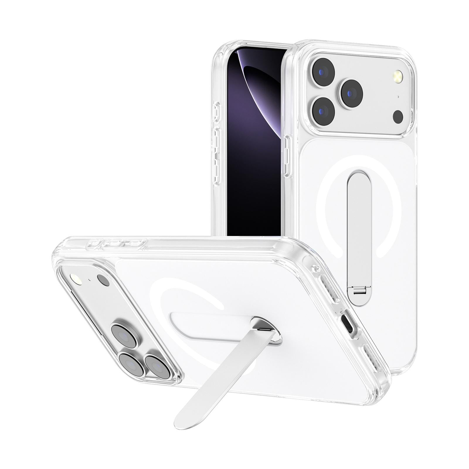 Compatible with iPhone 18 Pro Generation Color Block Silicone Magnetic Phone Case with 360 Degrees Holder - White
