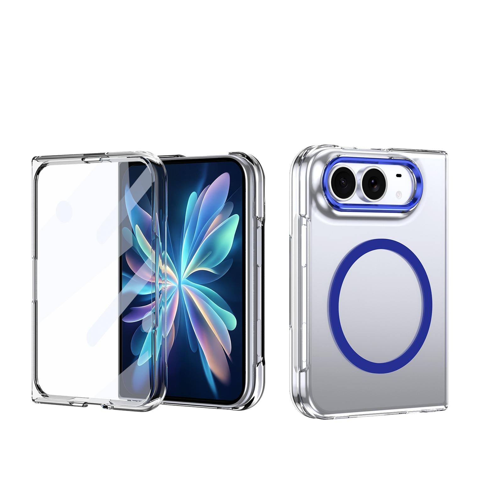 Compatible with iPhone Duo lce Folding Series MagSafe Integrated Clear PC Phone Case - Royal Blue