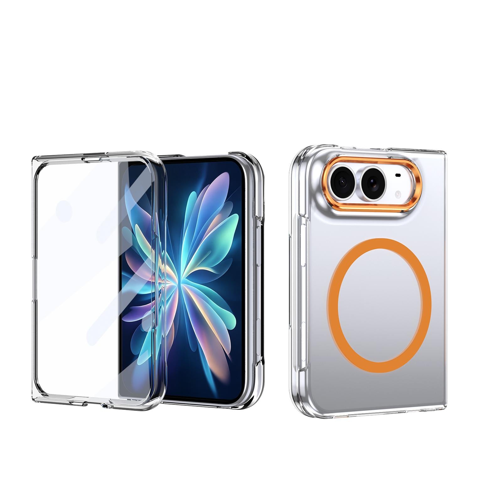 Compatible with iPhone Duo lce Folding Series MagSafe Integrated Clear PC Phone Case - Orange