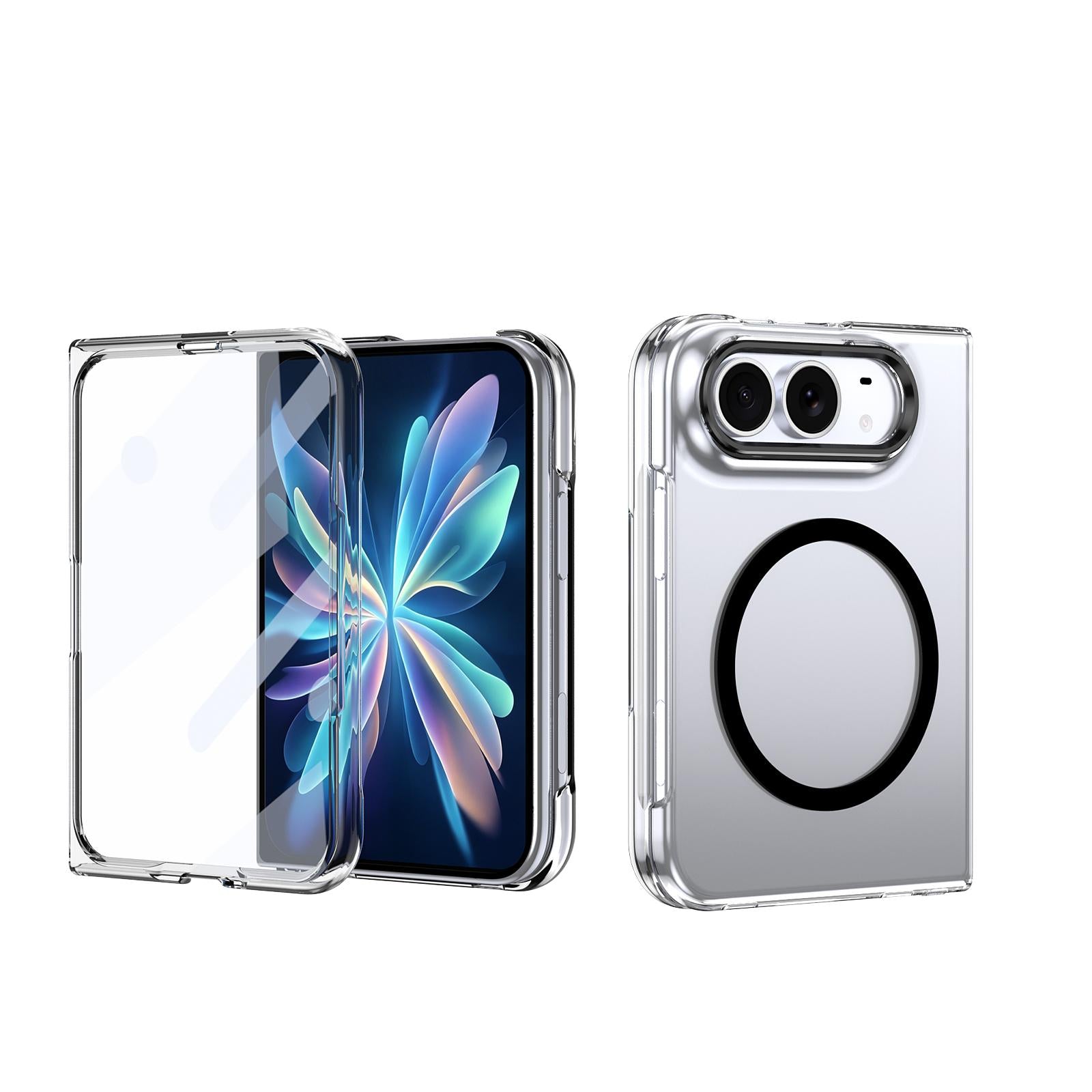 Compatible with iPhone Duo lce Folding Series MagSafe Integrated Clear PC Phone Case - Black