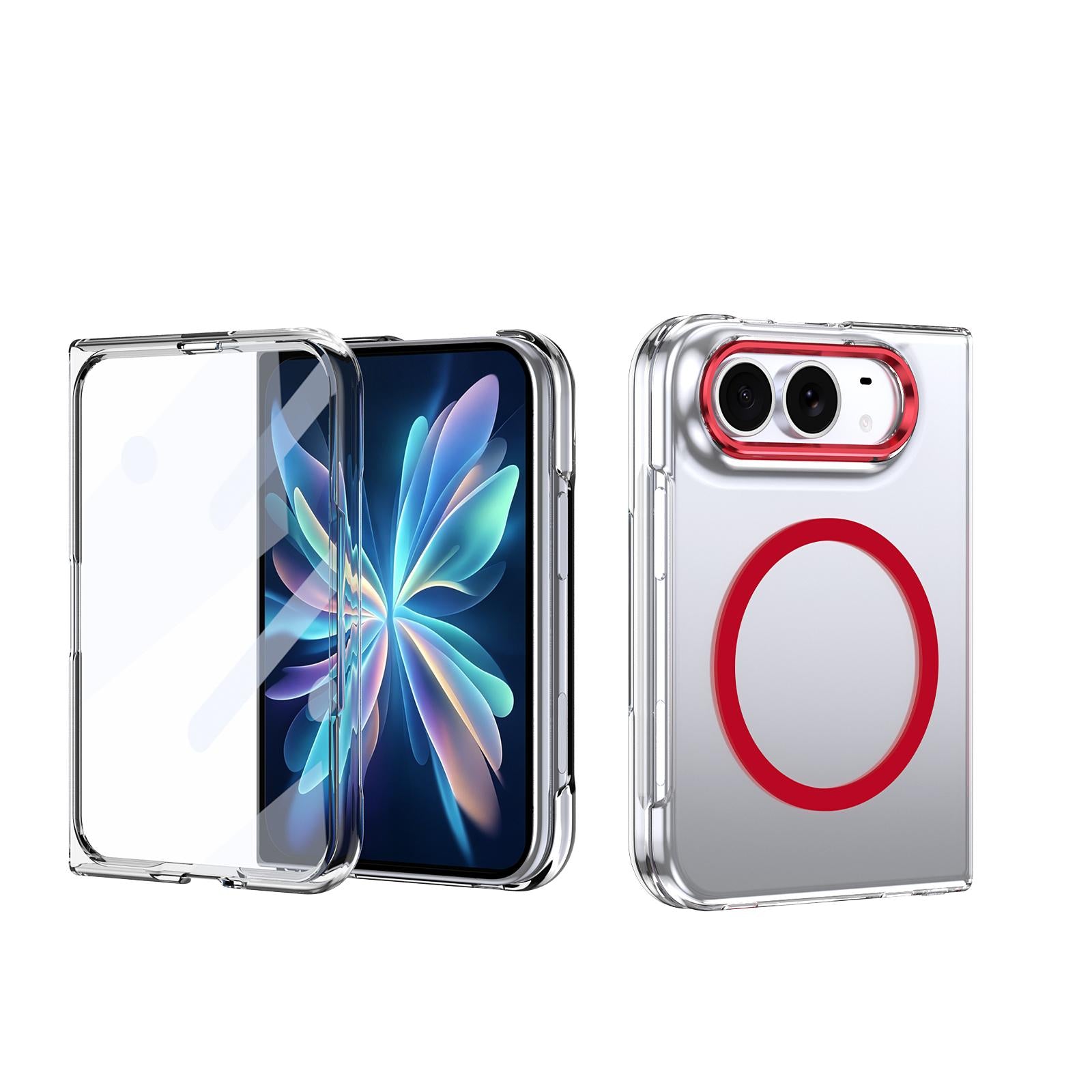 Compatible with iPhone Duo lce Folding Series MagSafe Integrated Clear PC Phone Case - Red