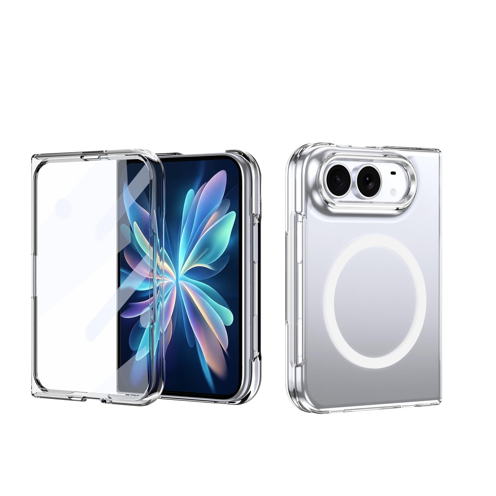 Compatible with iPhone Duo lce Folding Series MagSafe Integrated Clear PC Phone Case - Silver