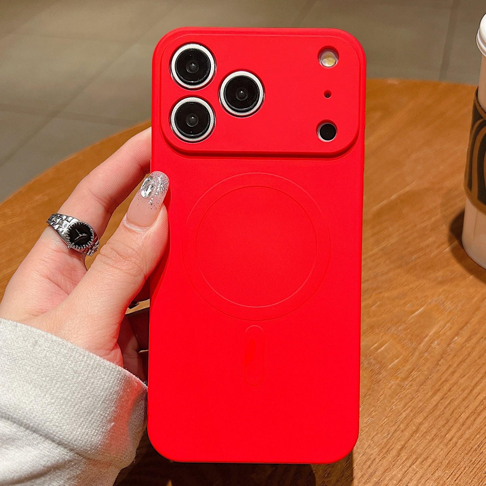 Compatible with iPhone 18 Pro Solid Color Liquid Silicone MagSafe Magnetic Phone Case - Red