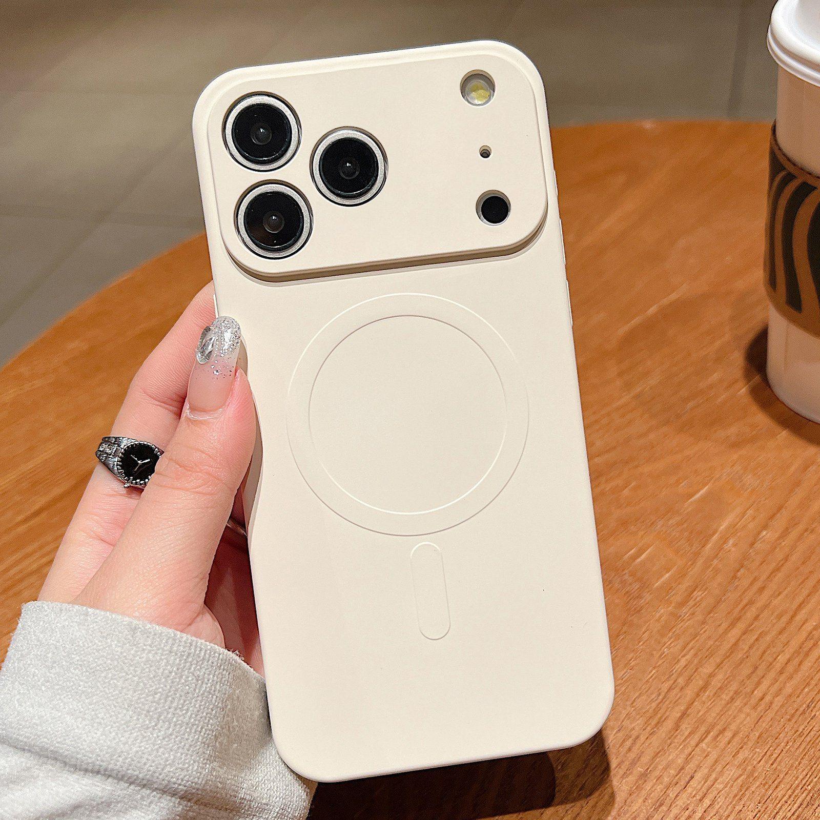 Compatible with iPhone 18 Pro Solid Color Liquid Silicone MagSafe Magnetic Phone Case - Antique White