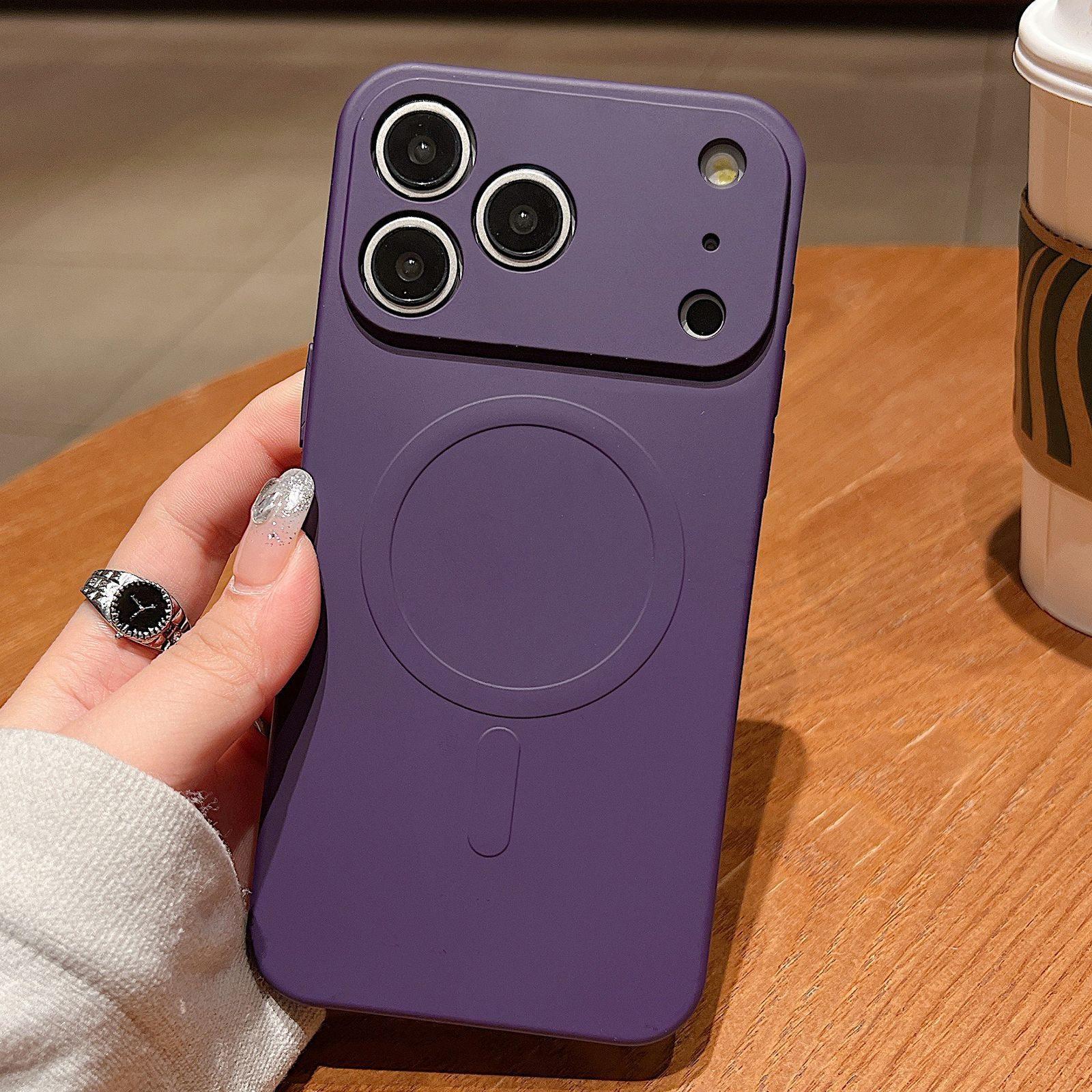 Compatible with iPhone 18 Pro Solid Color Liquid Silicone MagSafe Magnetic Phone Case - Dark Purple