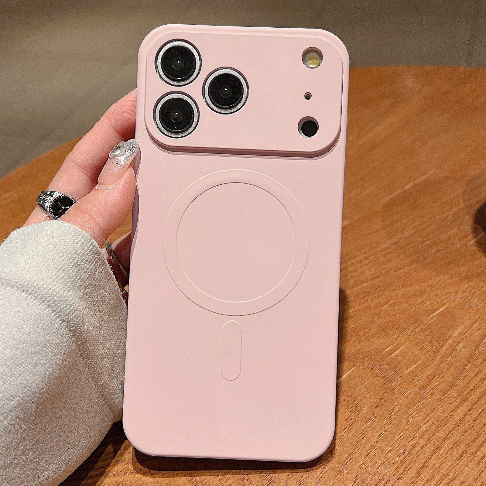 Compatible with iPhone 18 Pro Solid Color Liquid Silicone MagSafe Magnetic Phone Case - Pink