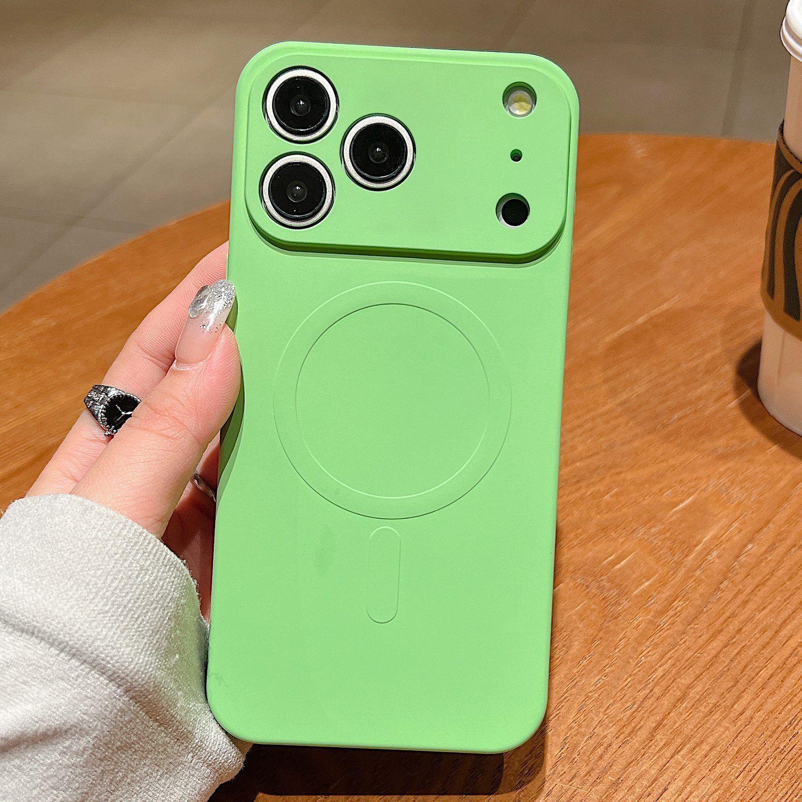 Compatible with iPhone 18 Pro Solid Color Liquid Silicone MagSafe Magnetic Phone Case - Matcha Green
