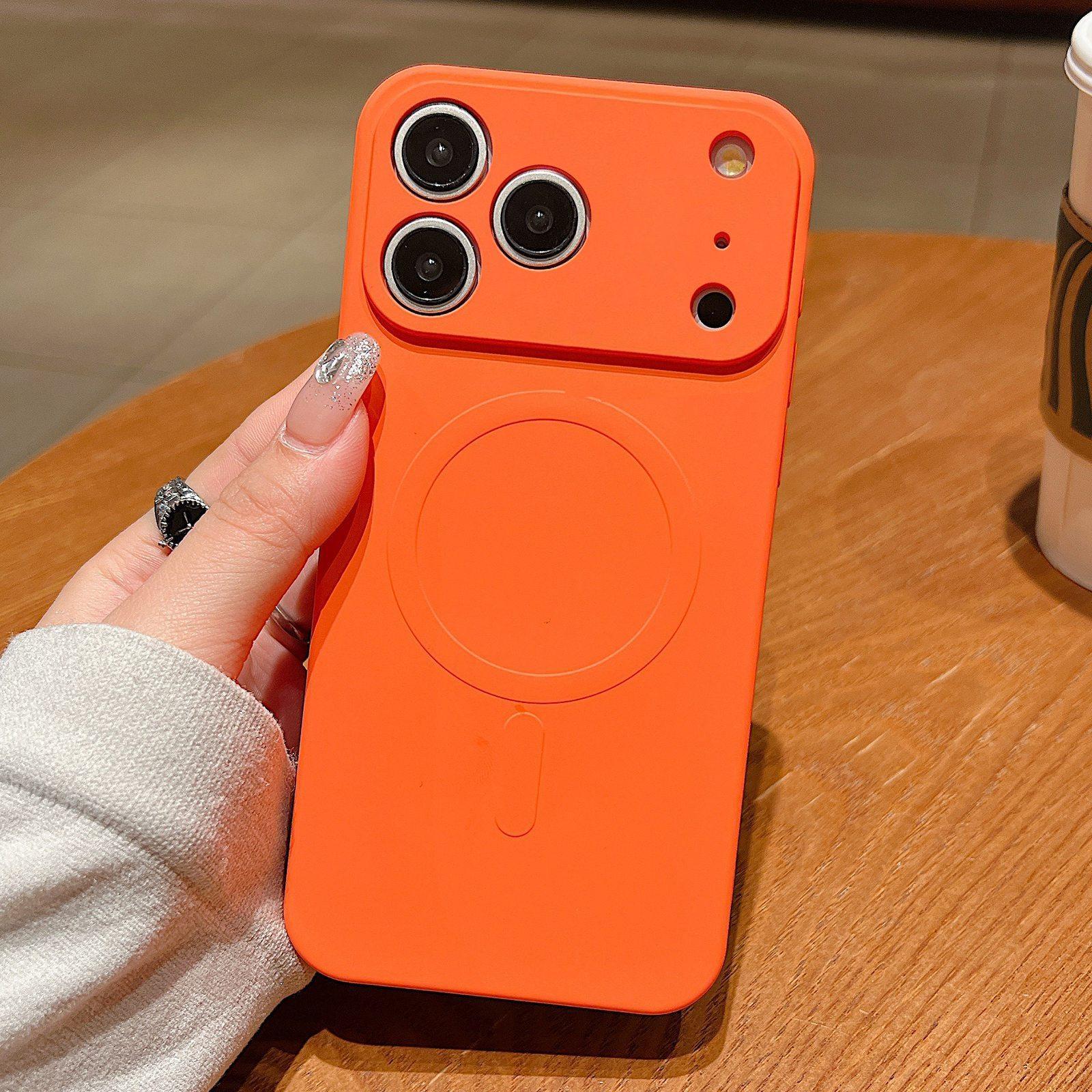 Compatible with iPhone 18 Pro Solid Color Liquid Silicone MagSafe Magnetic Phone Case - Orange