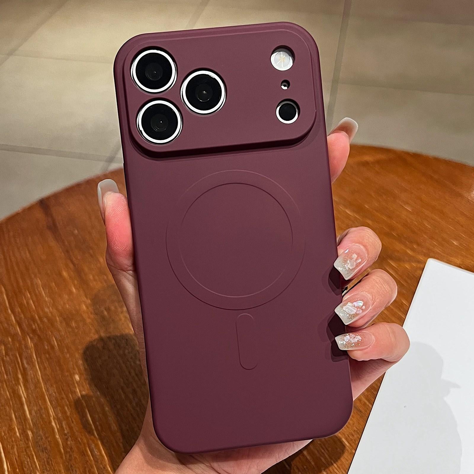 Compatible with iPhone 18 Pro Solid Color Liquid Silicone MagSafe Magnetic Phone Case - Plum