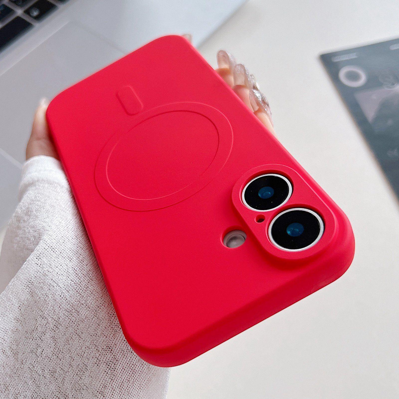 Compatible with iPhone 18 Solid Color Liquid Silicone MagSafe Magnetic Phone Case - Red