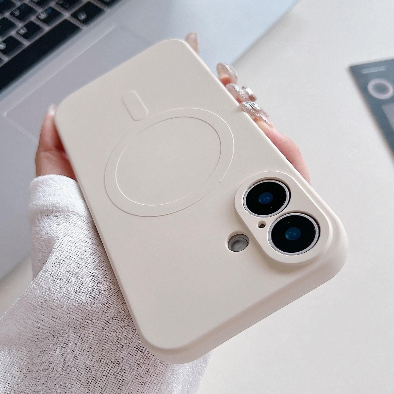 Compatible with iPhone 18 Solid Color Liquid Silicone MagSafe Magnetic Phone Case - Antique White