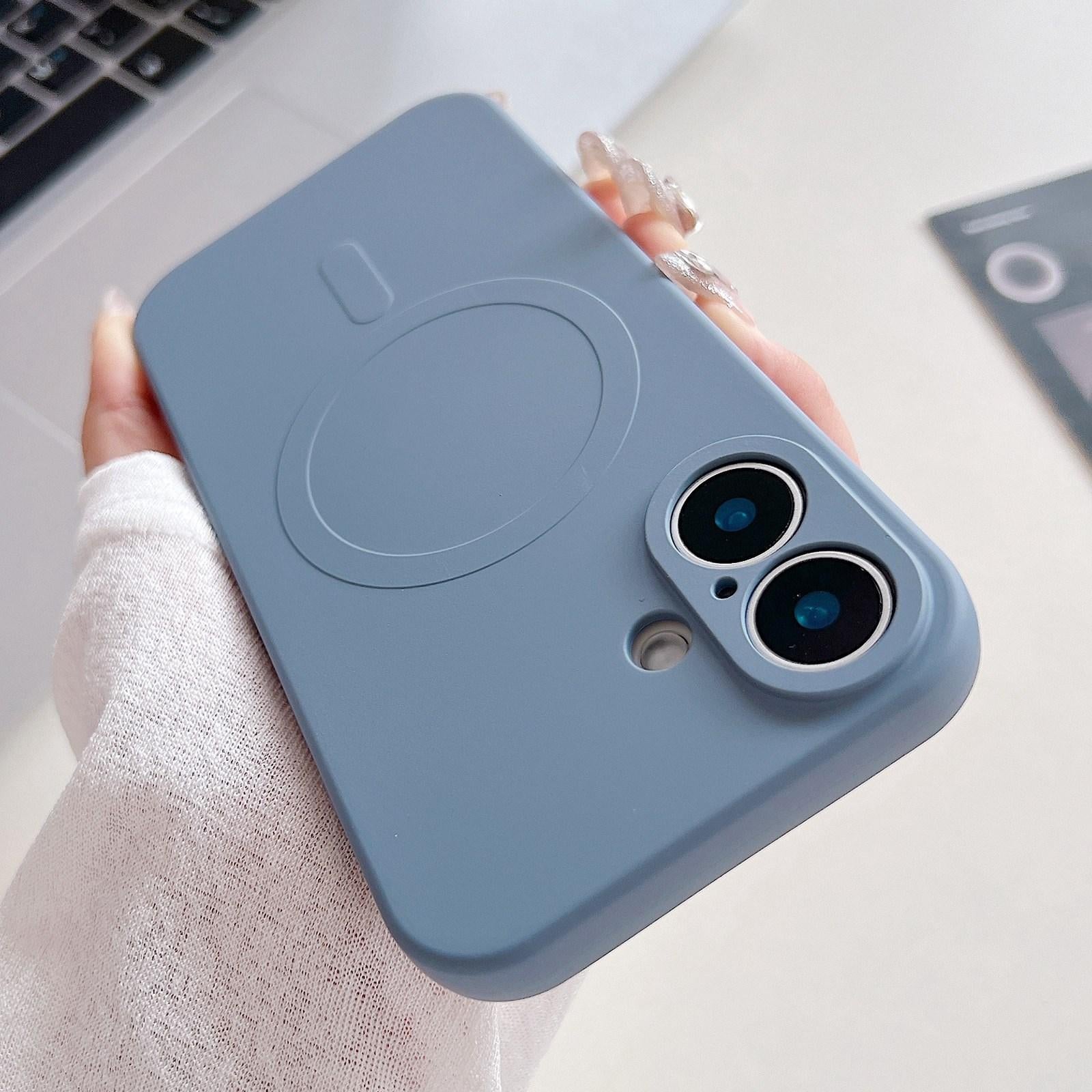 Compatible with iPhone 18 Solid Color Liquid Silicone MagSafe Magnetic Phone Case - Lavender Grey