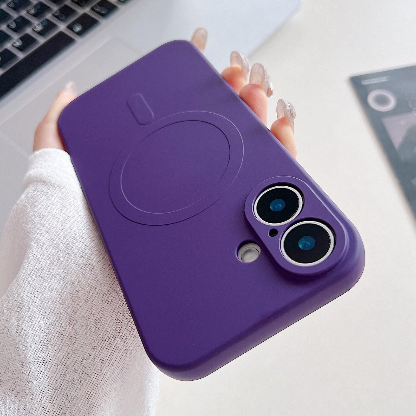 Compatible with iPhone 18 Solid Color Liquid Silicone MagSafe Magnetic Phone Case - Dark Purple