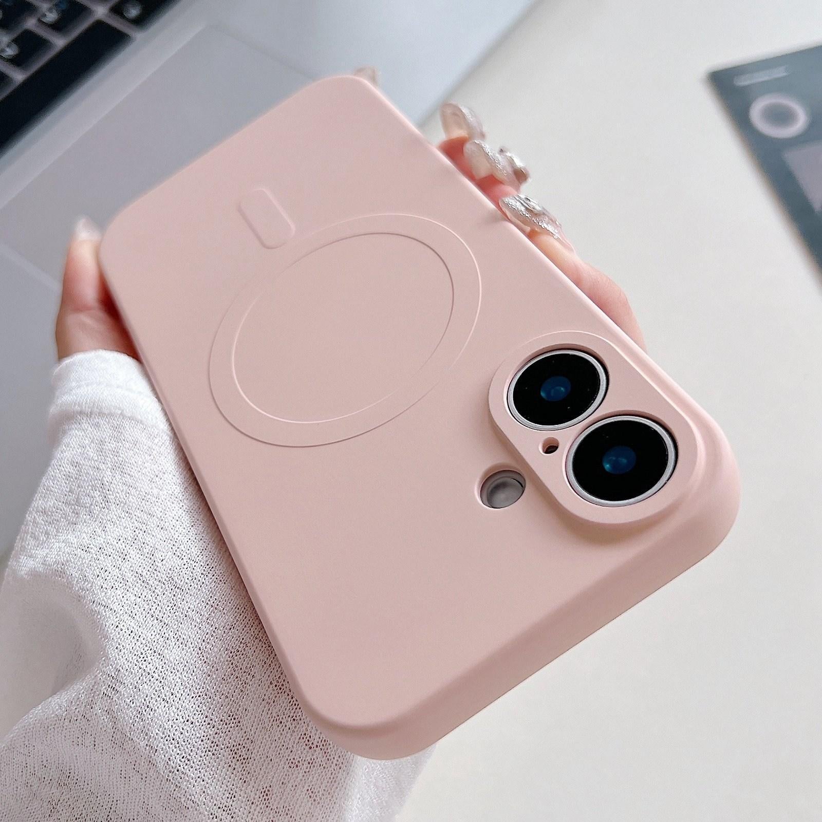 Compatible with iPhone 18 Solid Color Liquid Silicone MagSafe Magnetic Phone Case - Pink