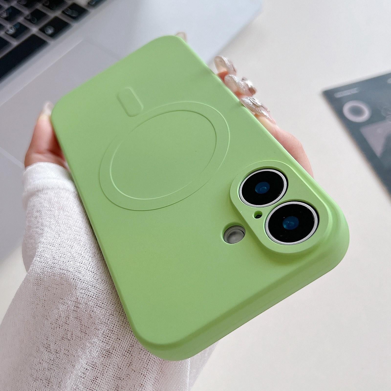 Compatible with iPhone 18 Solid Color Liquid Silicone MagSafe Magnetic Phone Case - Matcha Green