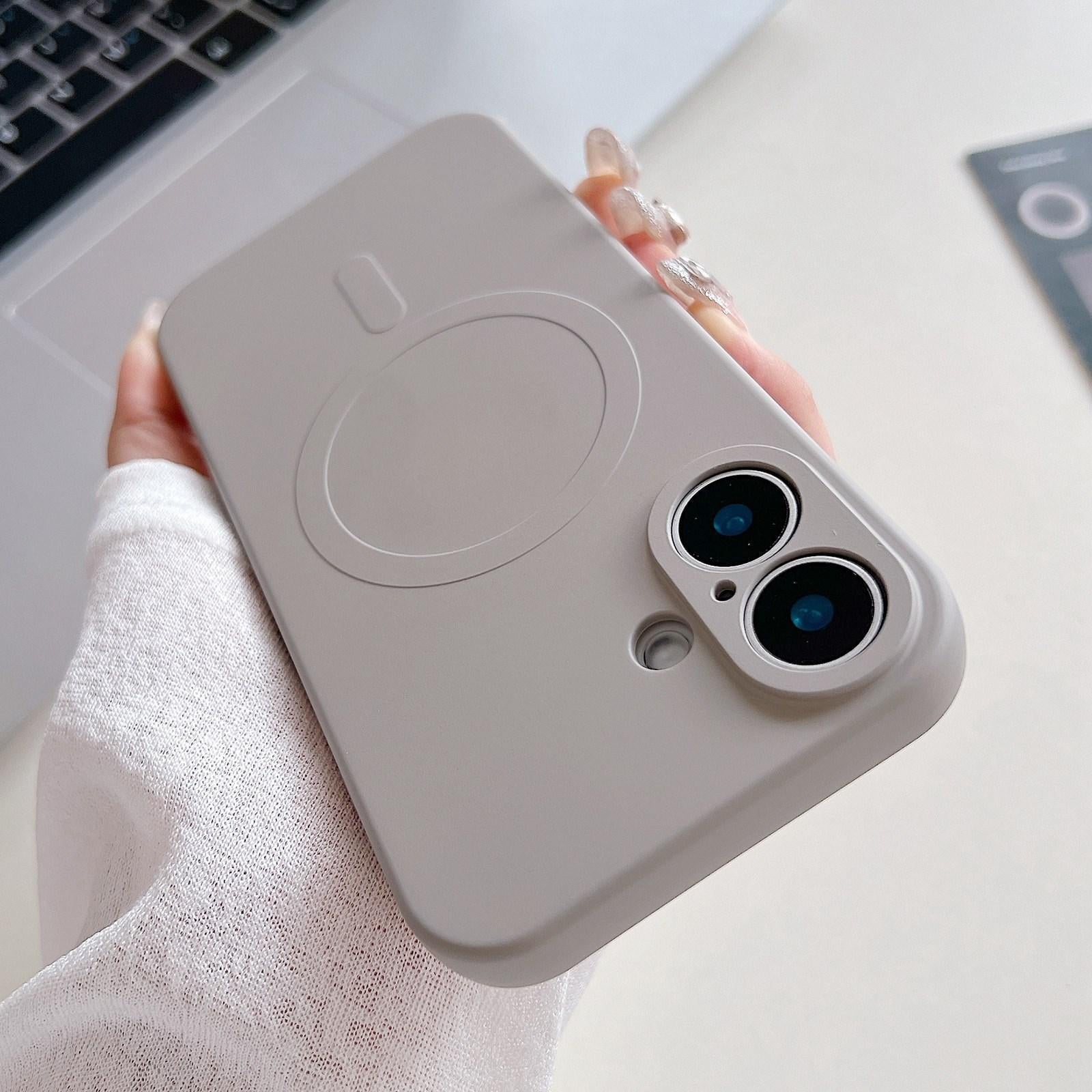 Compatible with iPhone 18 Solid Color Liquid Silicone MagSafe Magnetic Phone Case - Grey
