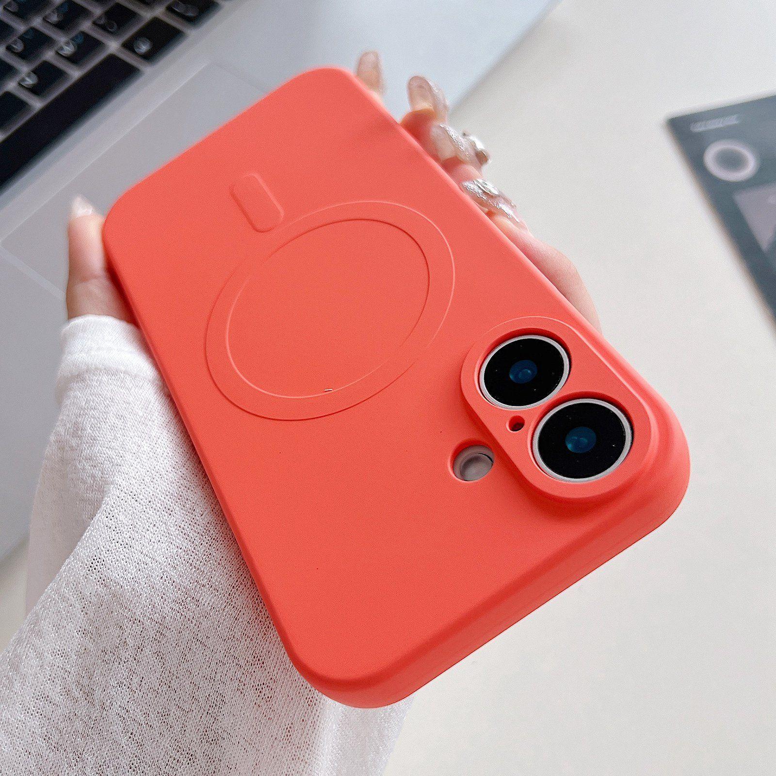 Compatible with iPhone 18 Solid Color Liquid Silicone MagSafe Magnetic Phone Case - Orange
