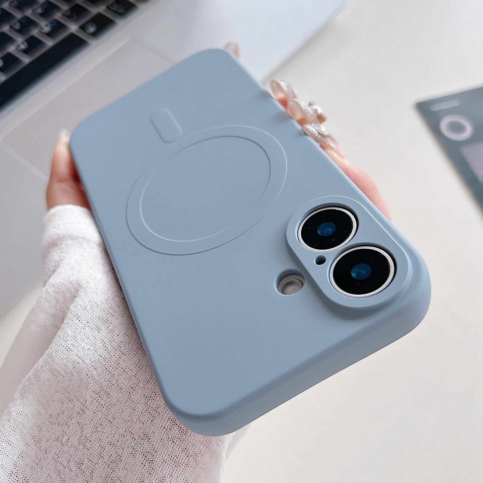 Compatible with iPhone 18 Solid Color Liquid Silicone MagSafe Magnetic Phone Case - Yuanfeng Blue