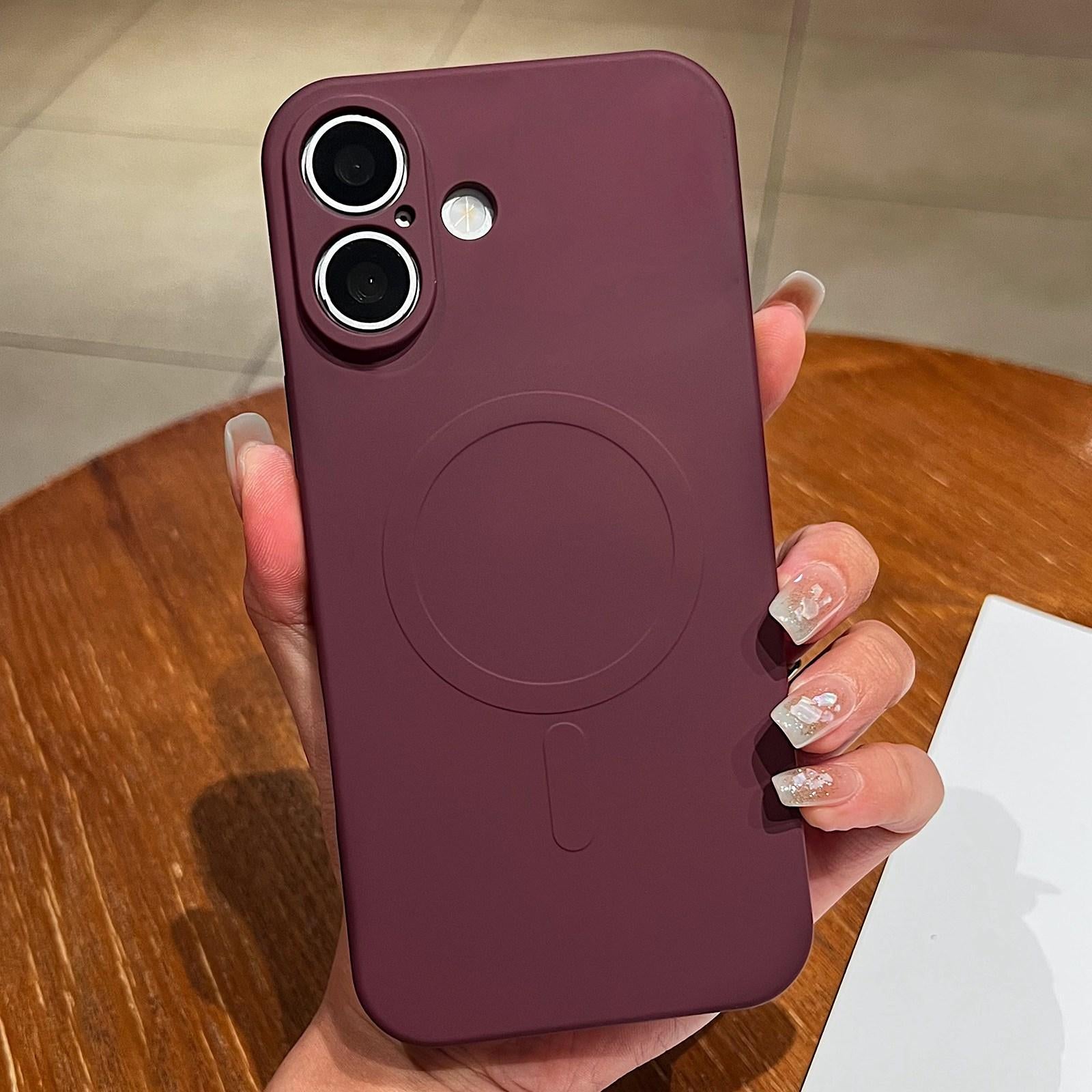 Compatible with iPhone 18 Solid Color Liquid Silicone MagSafe Magnetic Phone Case - Plum