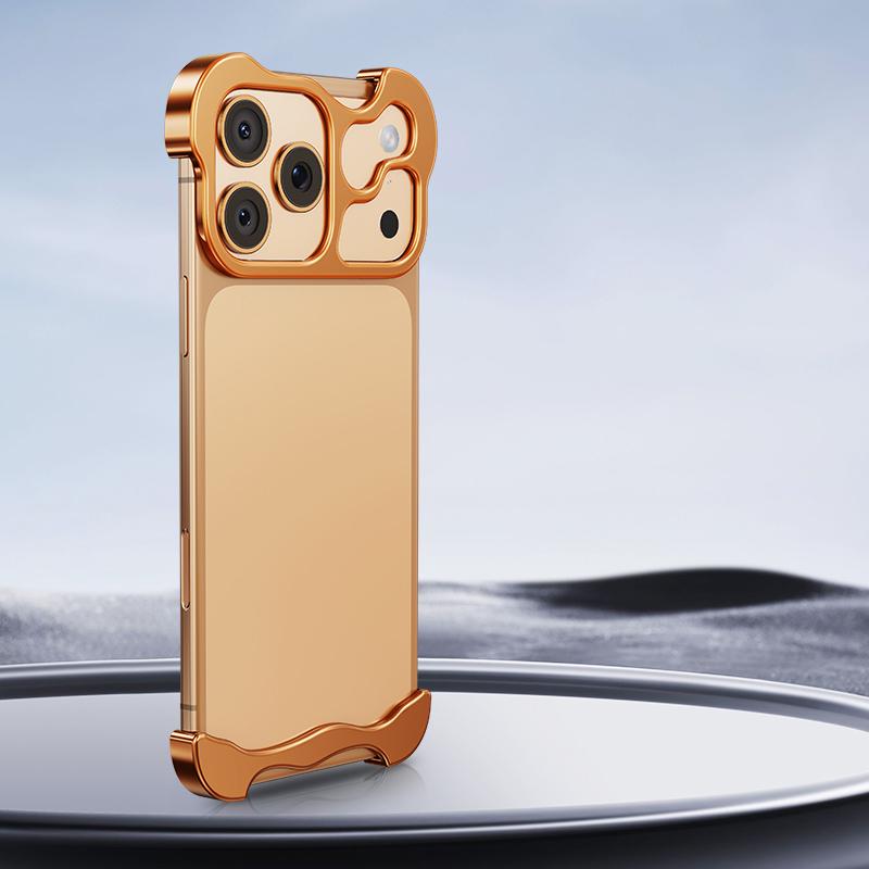 Compatible with iPhone 18 Pro Frameless Metal Corner Pad Phone Case with Lens Film - Orange