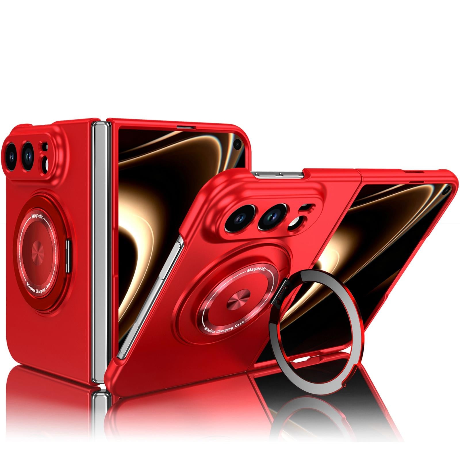 Compatible with iPhone Duo Rotation Holder Foldable Magnetic PC Phone Case - Red