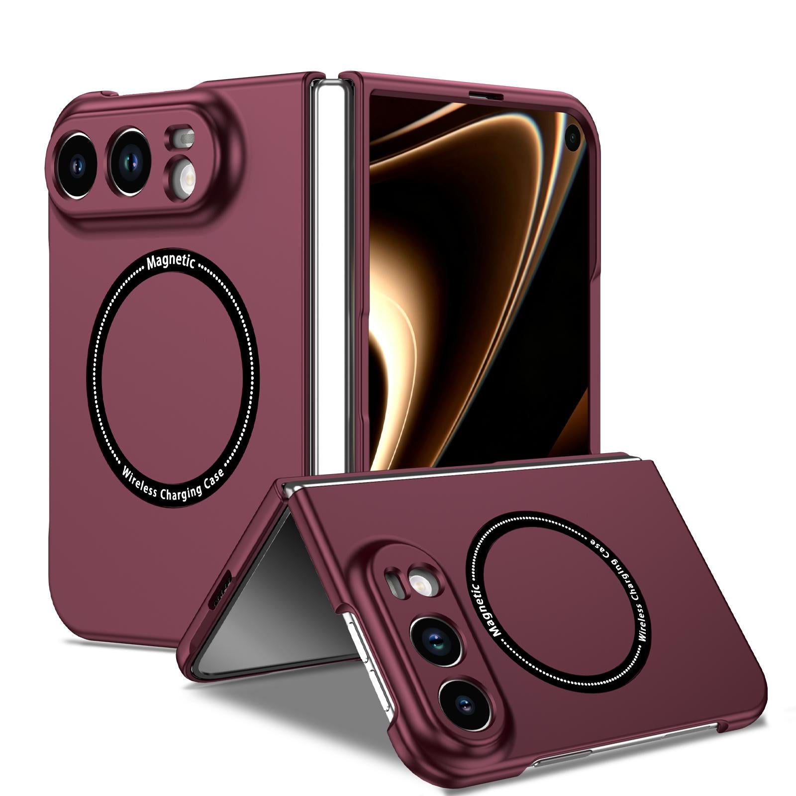Compatible with iPhone Duo Magsafe Magnetic Folding PC Phone Case - Wine Red