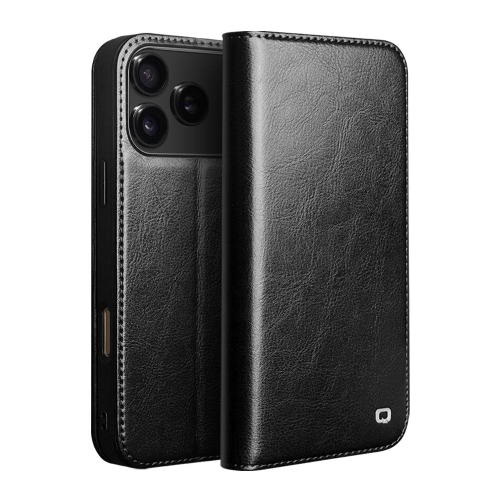 Compatible with iPhone 18 Pro QIALINO Classic  Leather Phone Case - Black