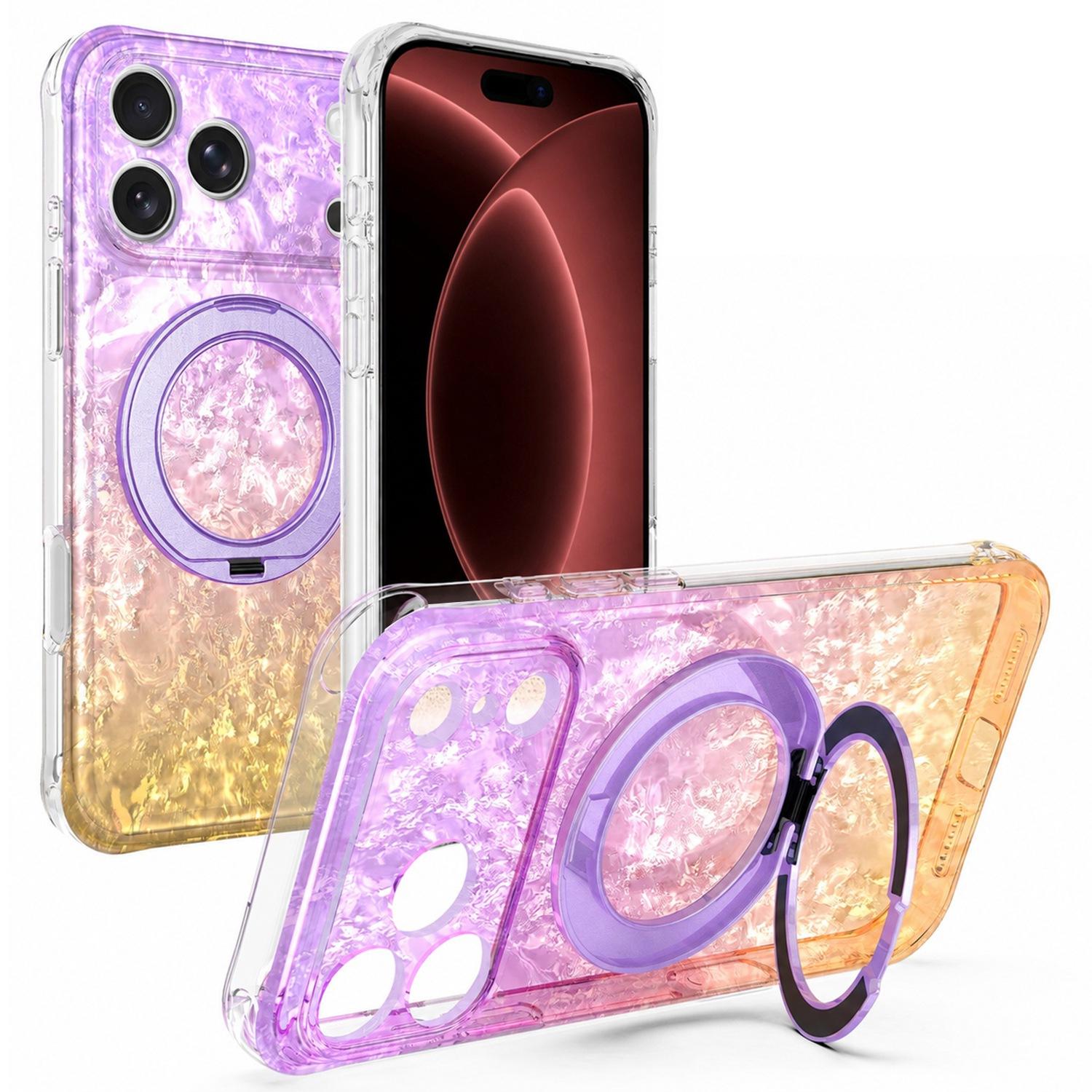 Compatible with iPhone 18 Pro Ice Shell 360 Magnetic Holder Phone Case - Purple Gold