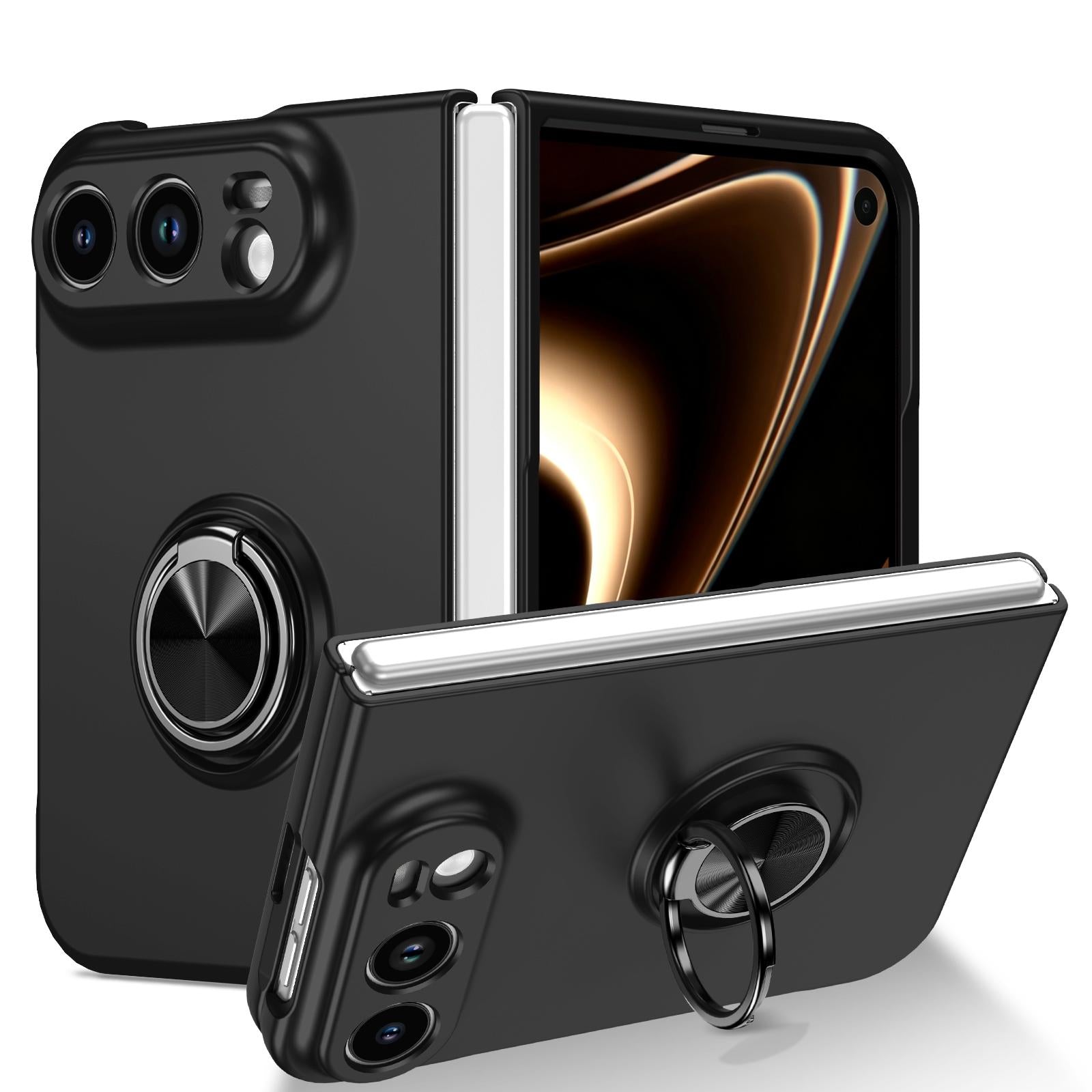 Compatible with iPhone Duo Armor Ring Holder Phone Case - Black
