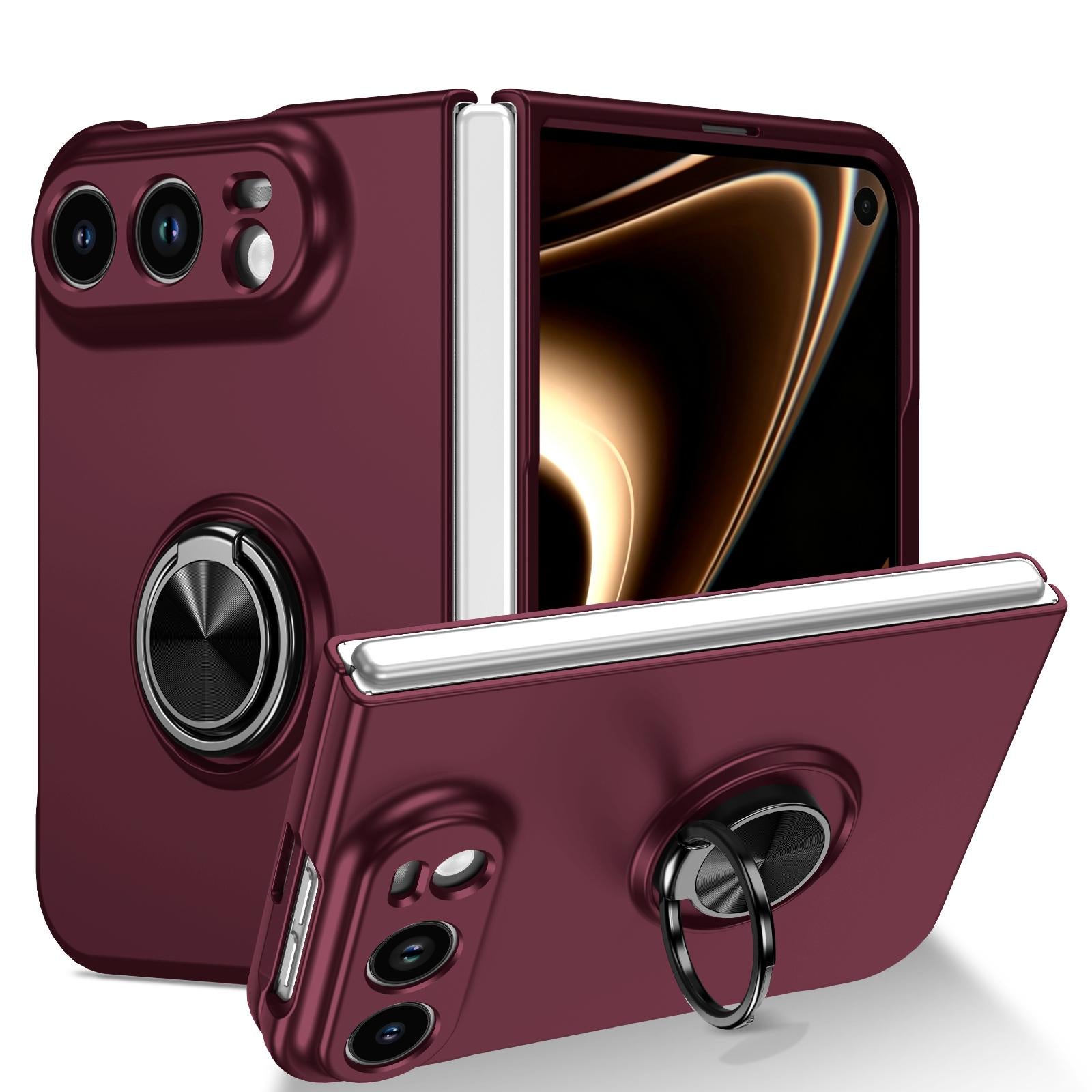 Compatible with iPhone Duo Armor Ring Holder Phone Case - Wine Red