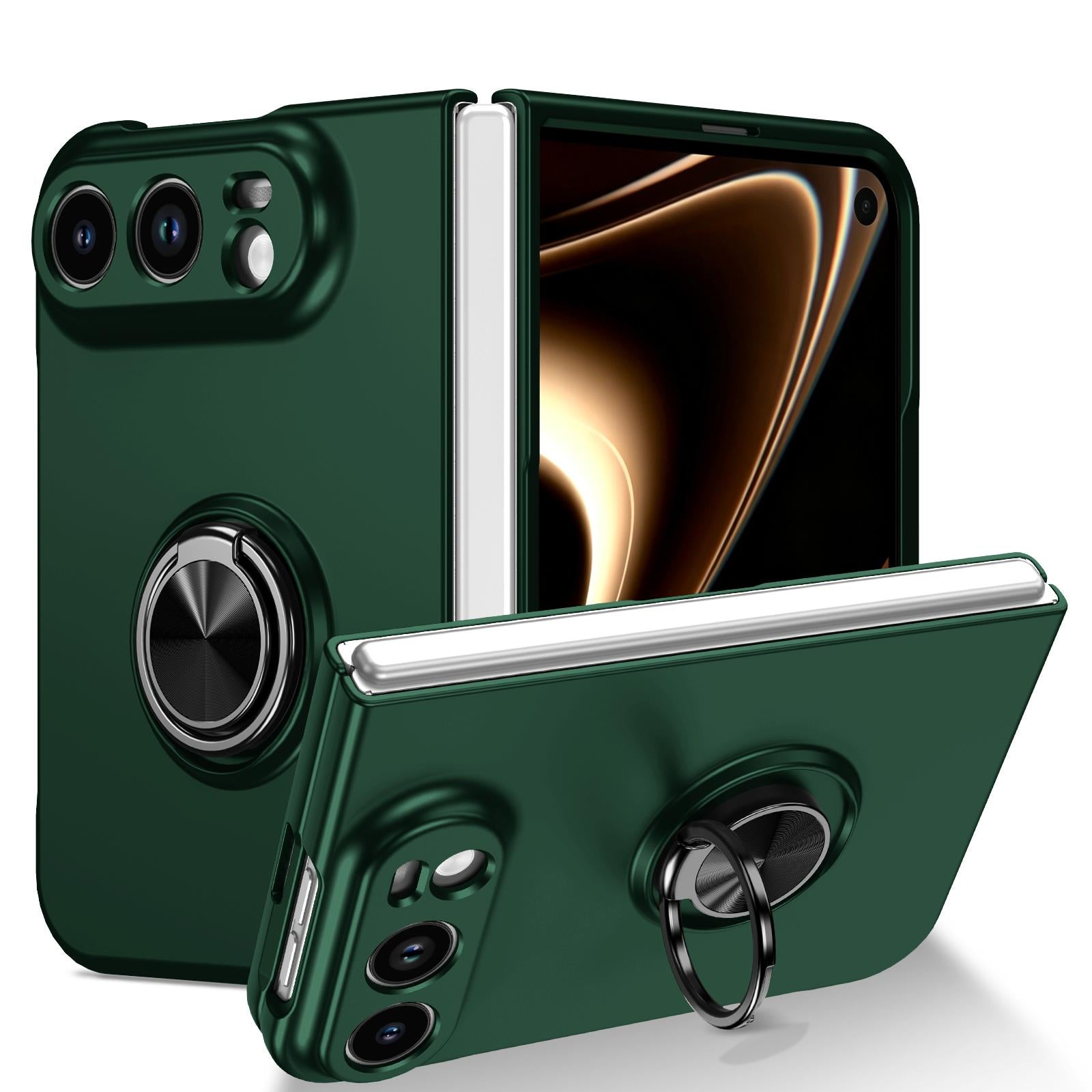 Compatible with iPhone Duo Armor Ring Holder Phone Case - Dark Green
