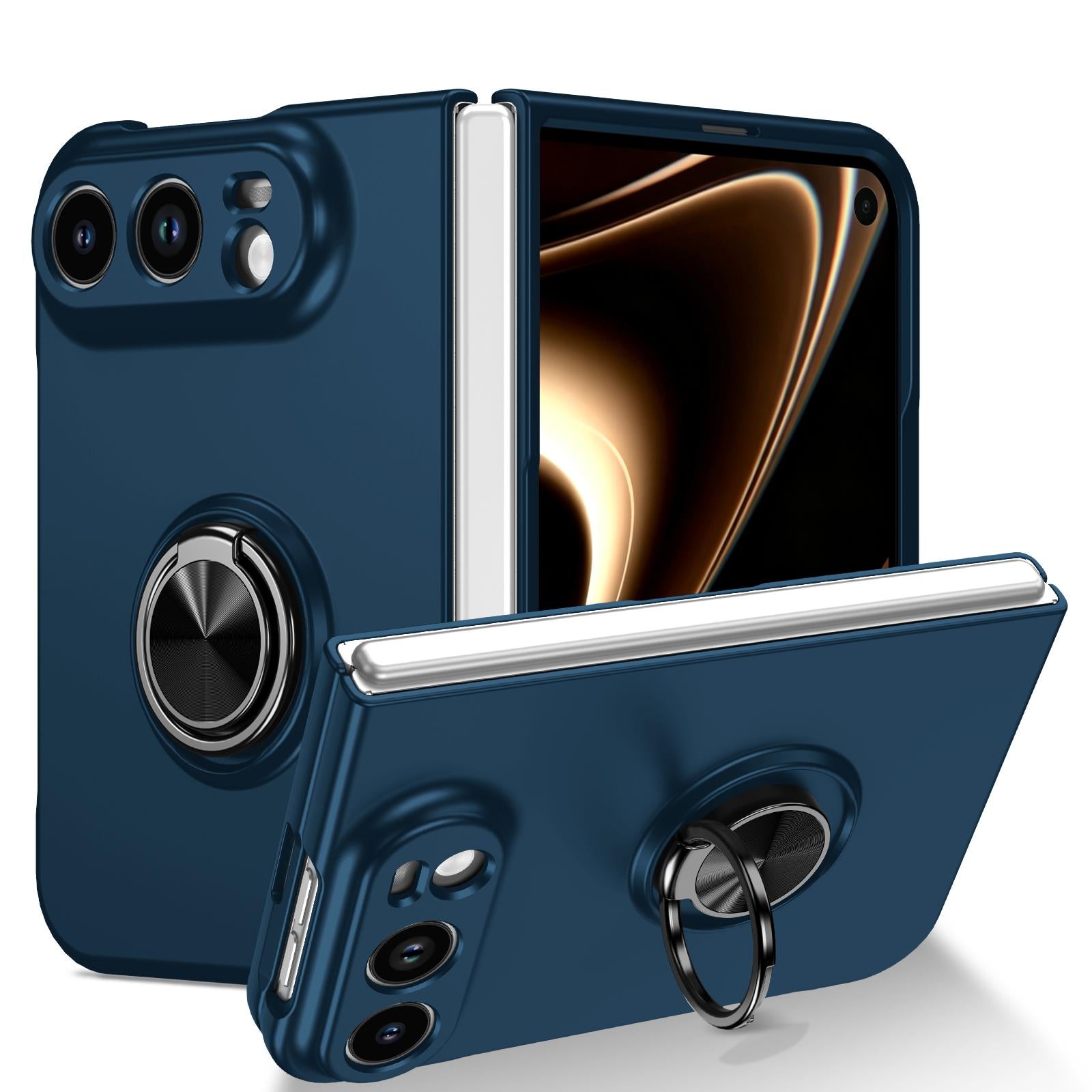 Compatible with iPhone Duo Armor Ring Holder Phone Case - Dark Blue