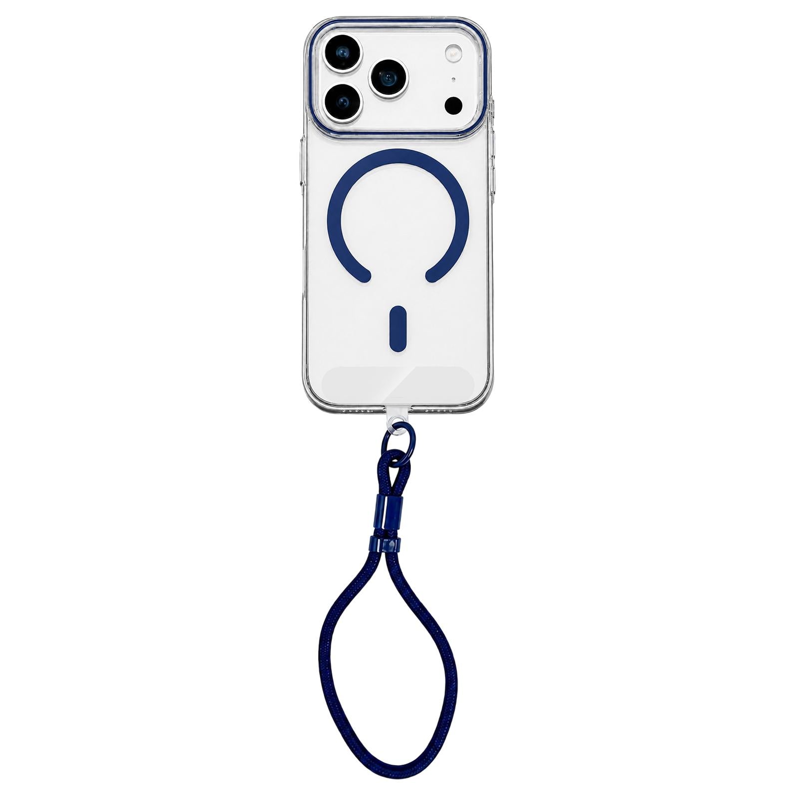 Compatible with iPhone 18 Pro Question Mark Clear PC Magnetic Phone Case with Lanyard - Business Blue