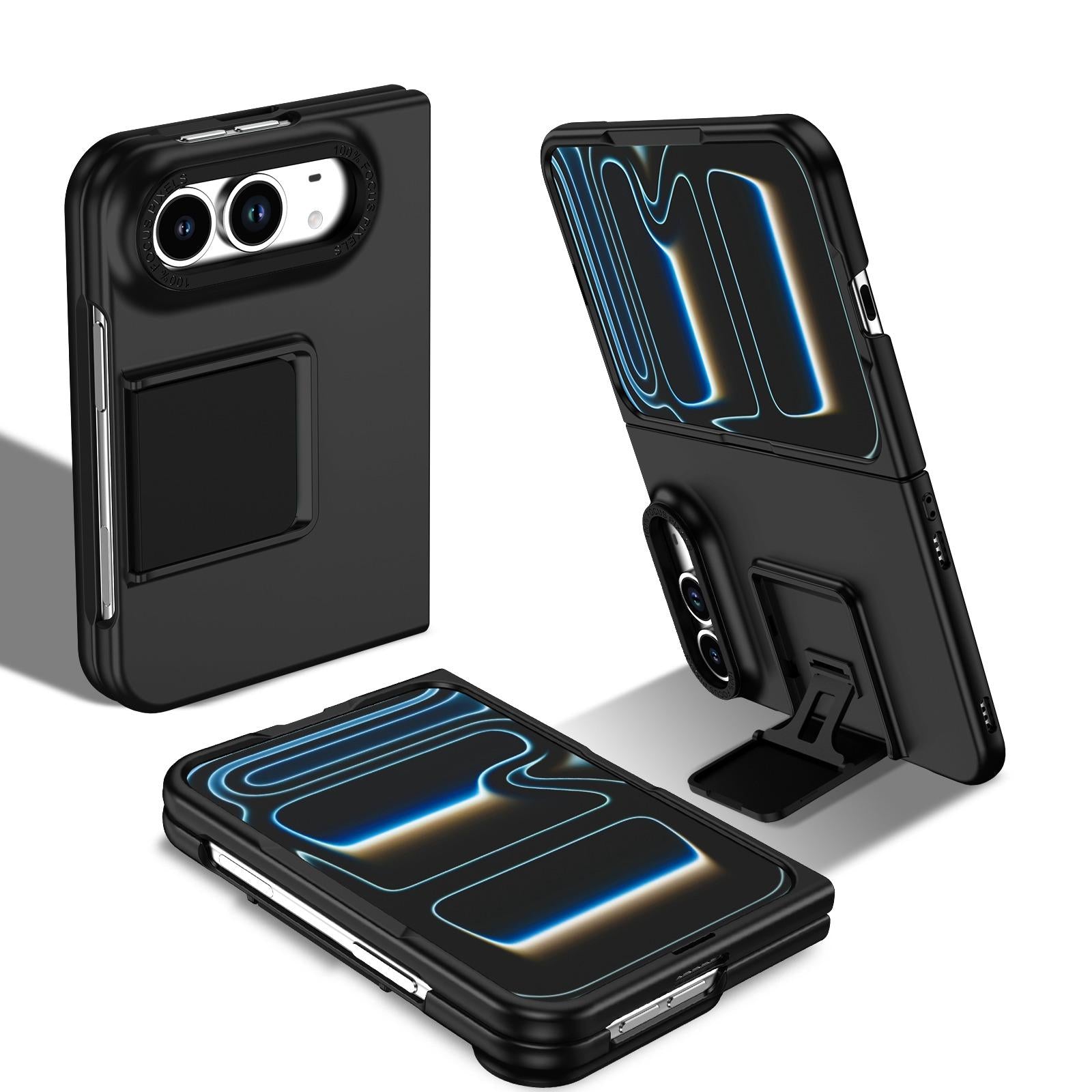 Compatible with iPhone Duo Three-dimensional Folding Holder PC Phone Case - Black