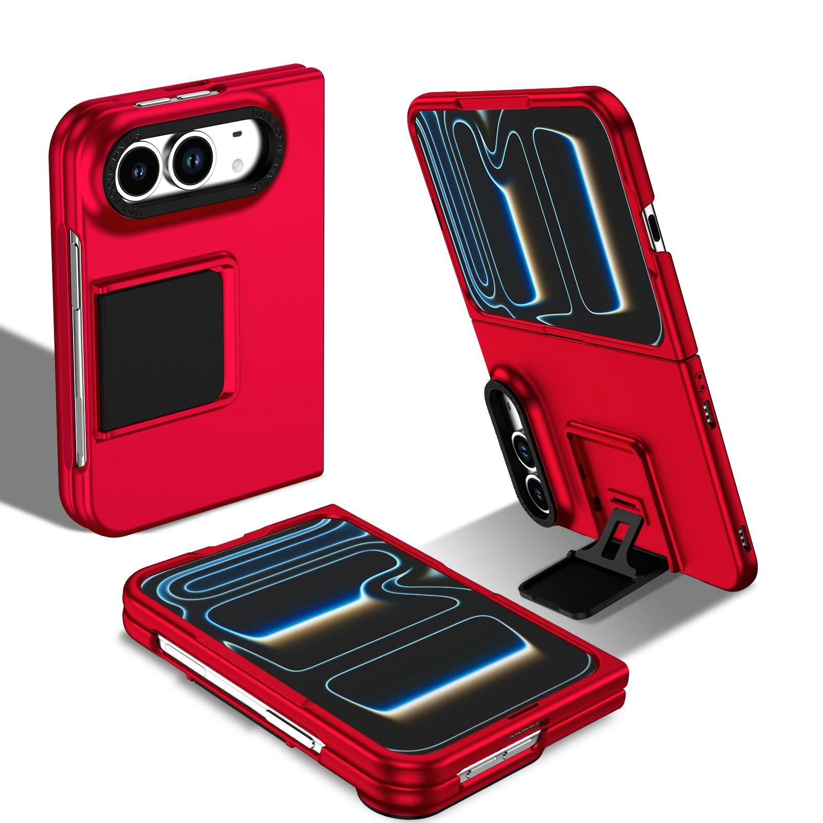 Compatible with iPhone Duo Three-dimensional Folding Holder PC Phone Case - Red