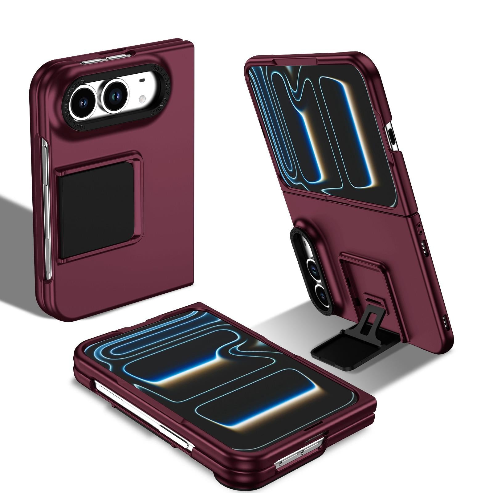 Compatible with iPhone Duo Three-dimensional Folding Holder PC Phone Case - Wine Red
