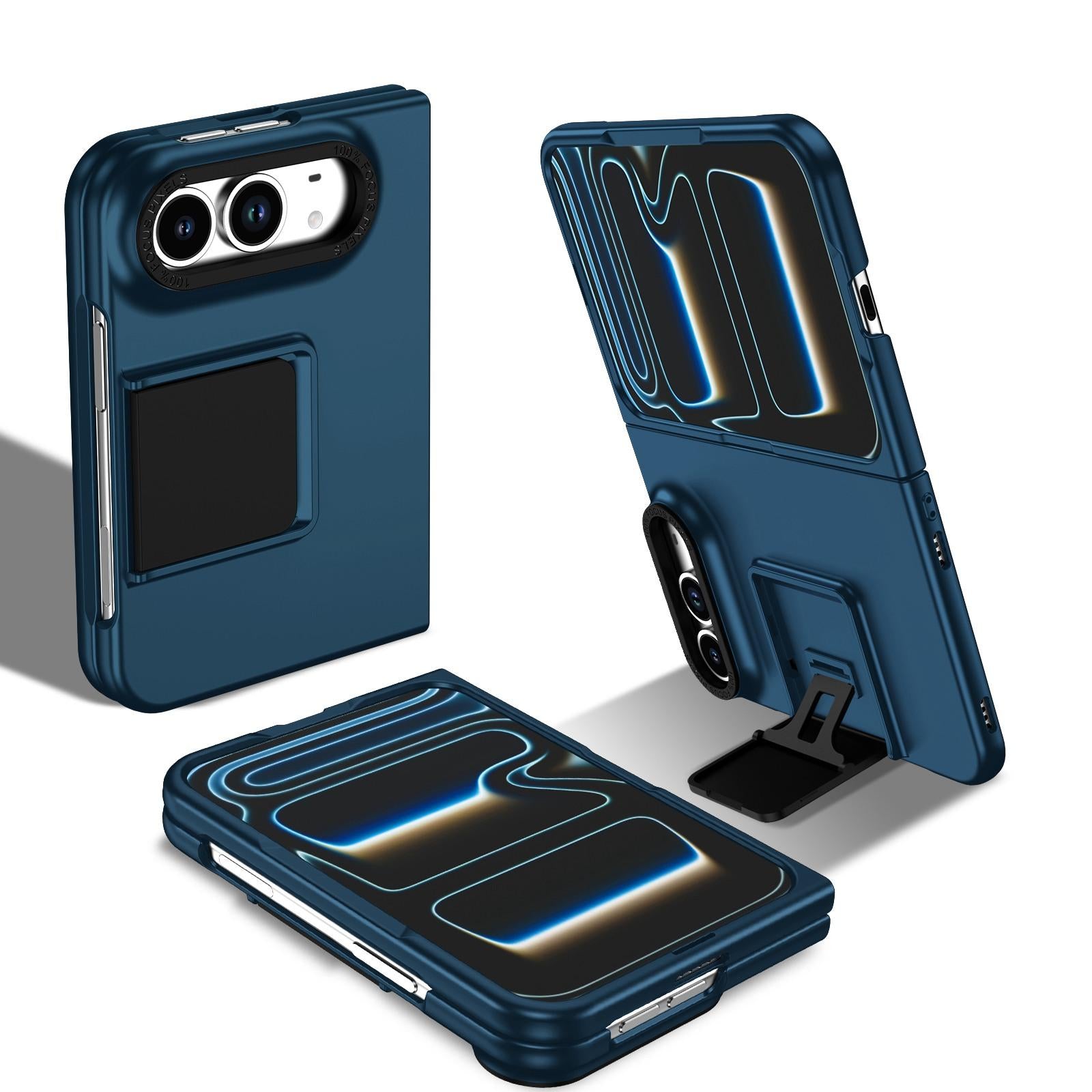 Compatible with iPhone Duo Three-dimensional Folding Holder PC Phone Case - Blue