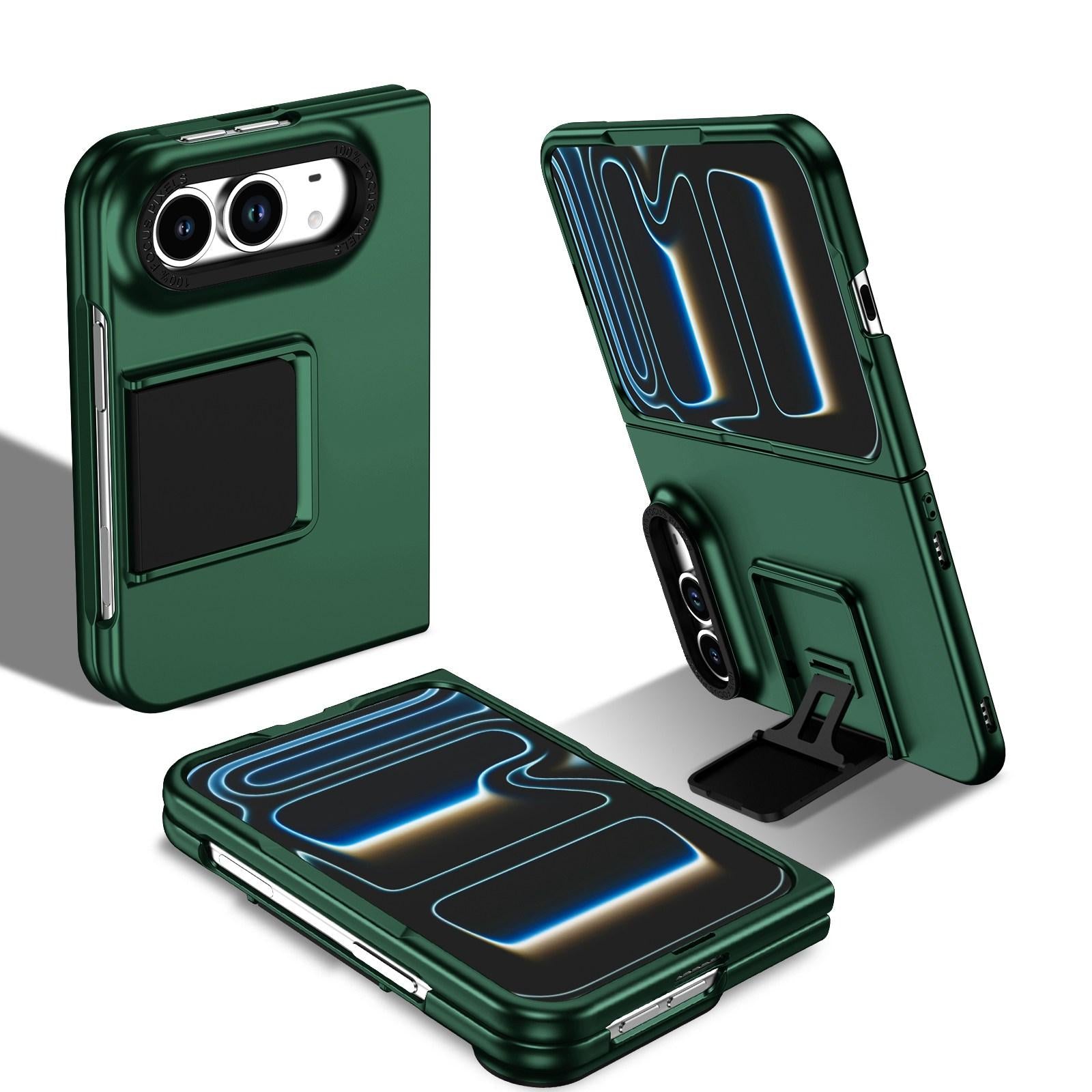 Compatible with iPhone Duo Three-dimensional Folding Holder PC Phone Case - Green