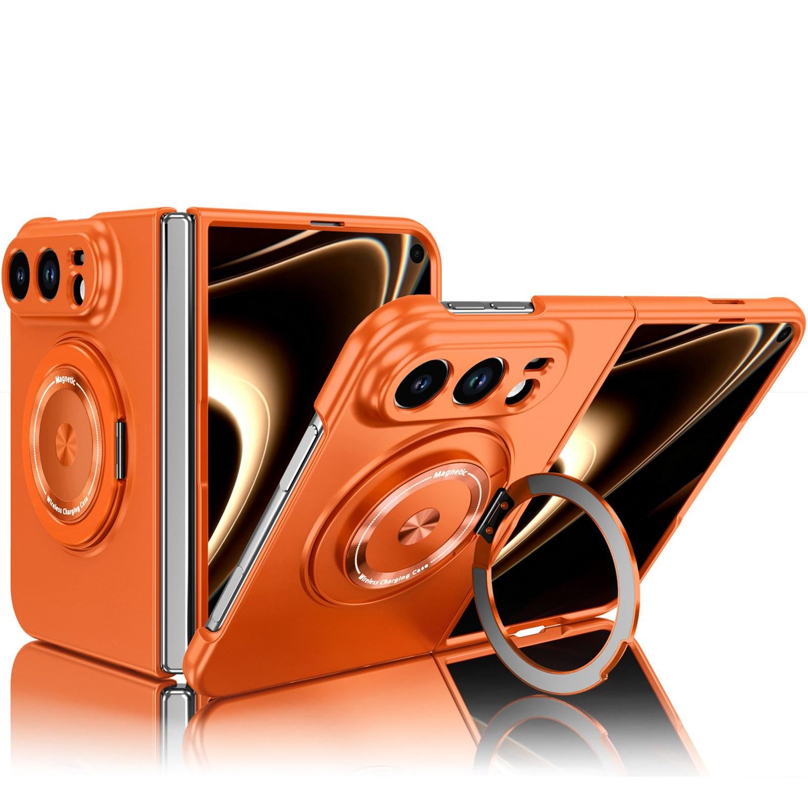 Compatible with iPhone Duo 360 Rotation Ring Holder MagSafe Shockproof PC Phone Case - Orange