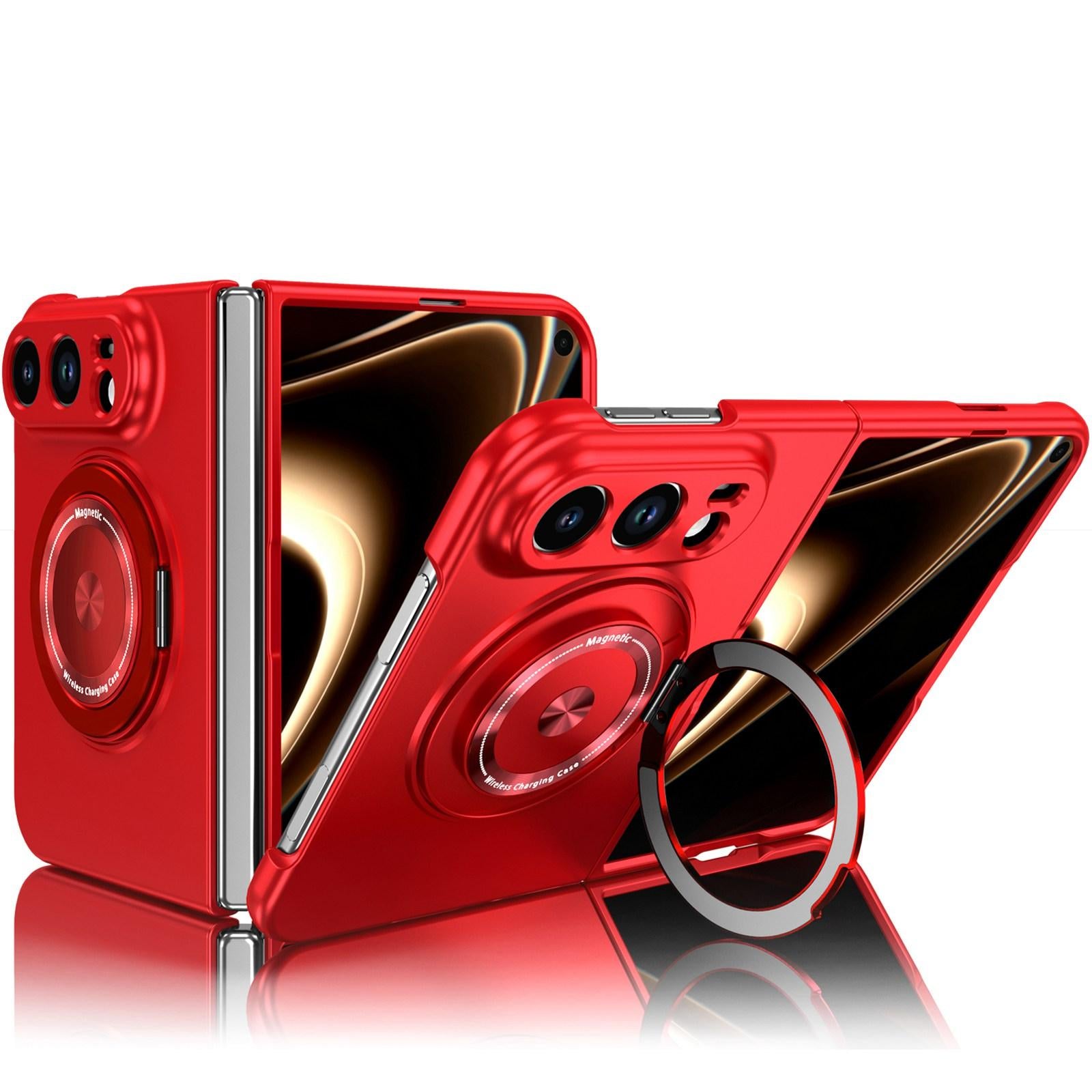 Compatible with iPhone Duo 360 Rotation Ring Holder MagSafe Shockproof PC Phone Case - Red
