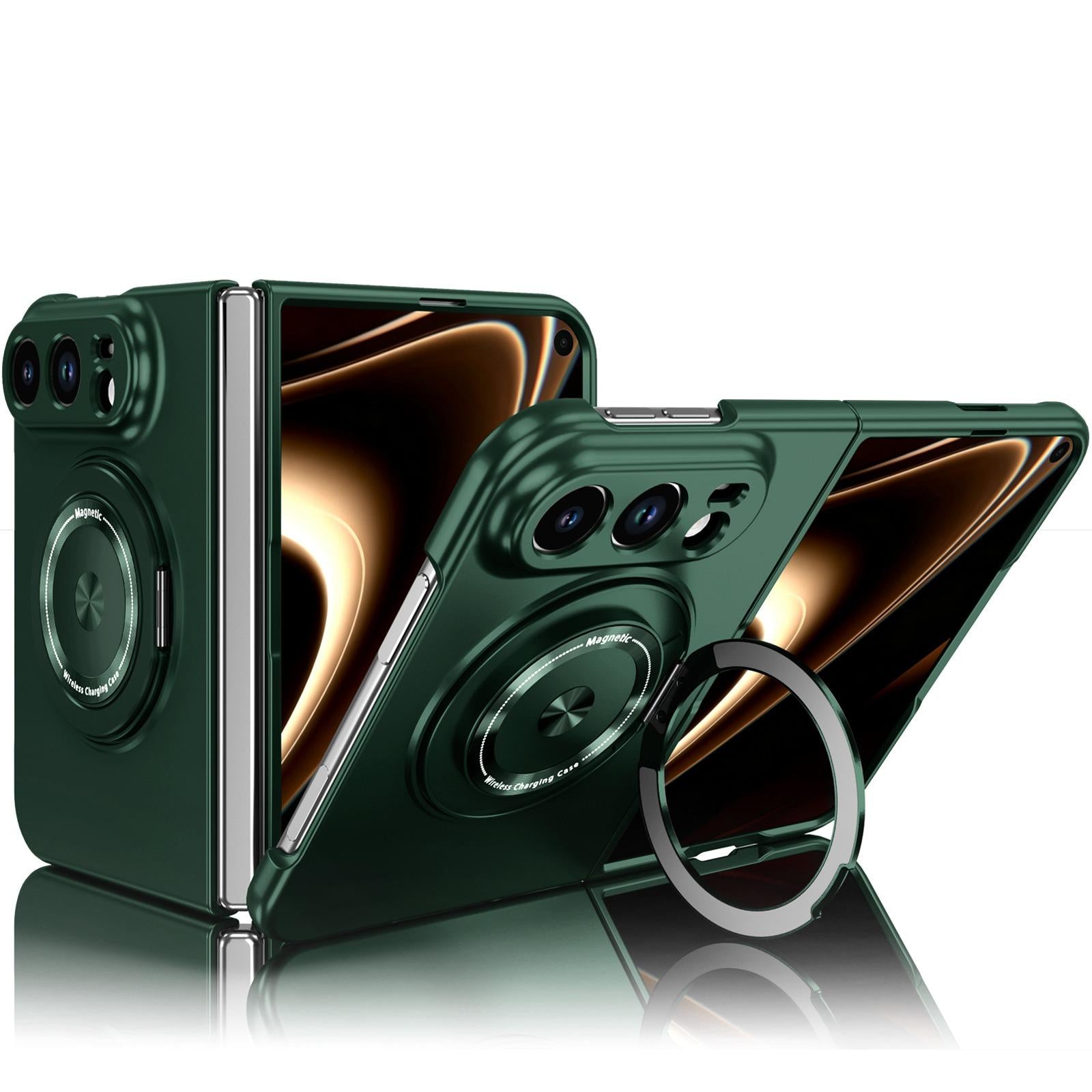 Compatible with iPhone Duo 360 Rotation Ring Holder MagSafe Shockproof PC Phone Case - Dark green