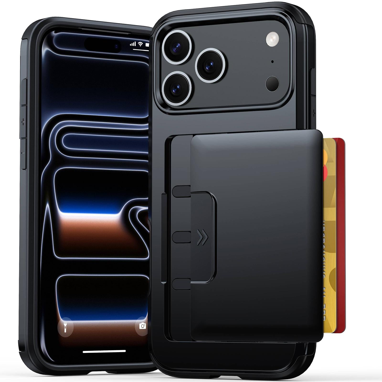 Compatible with iPhone 18 Pro Sliding Card Slot PC Dual-Layer TPU Phone Case - Black