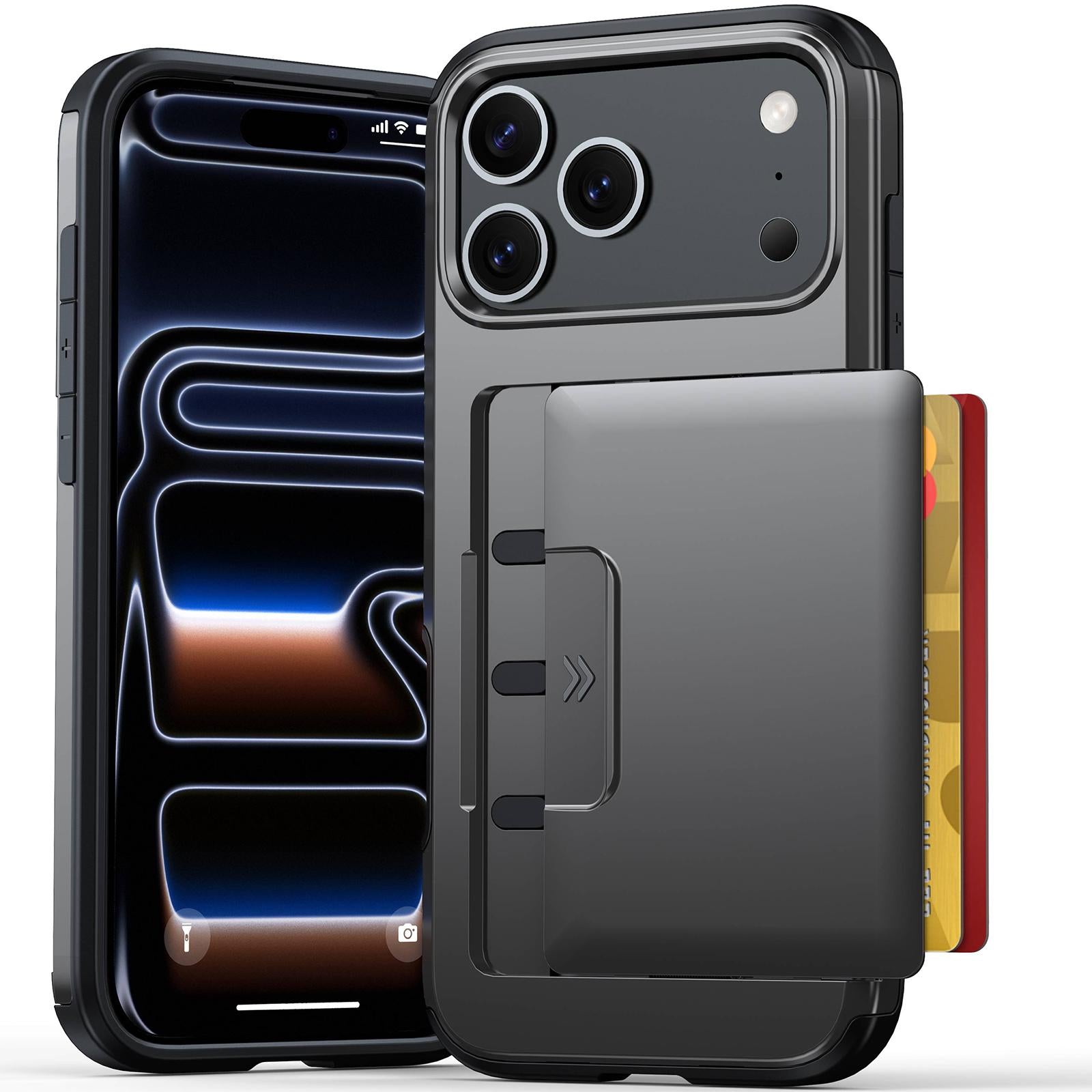 Compatible with iPhone 18 Pro Sliding Card Slot PC Dual-Layer TPU Phone Case - Grey