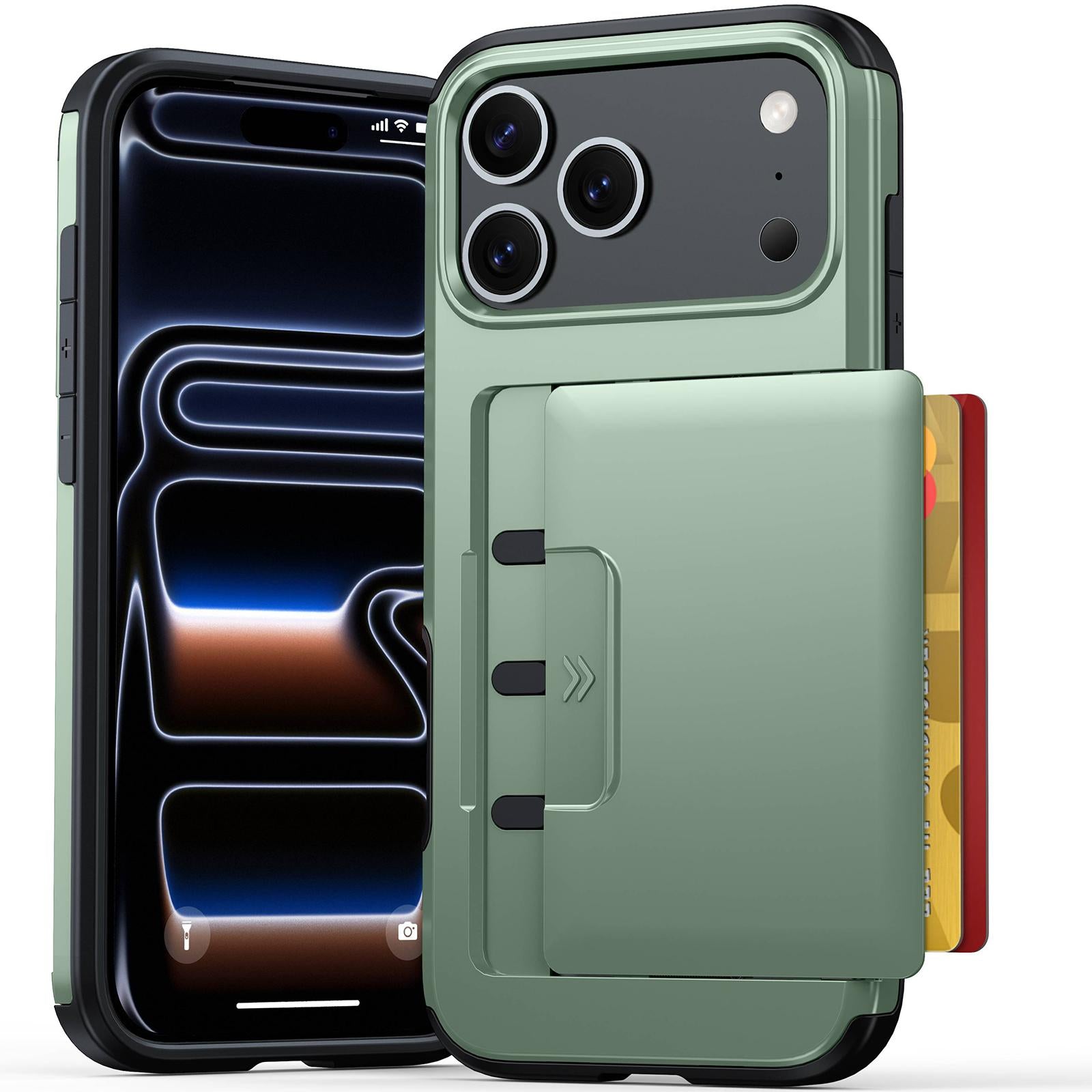 Compatible with iPhone 18 Pro Sliding Card Slot PC Dual-Layer TPU Phone Case - Army Green