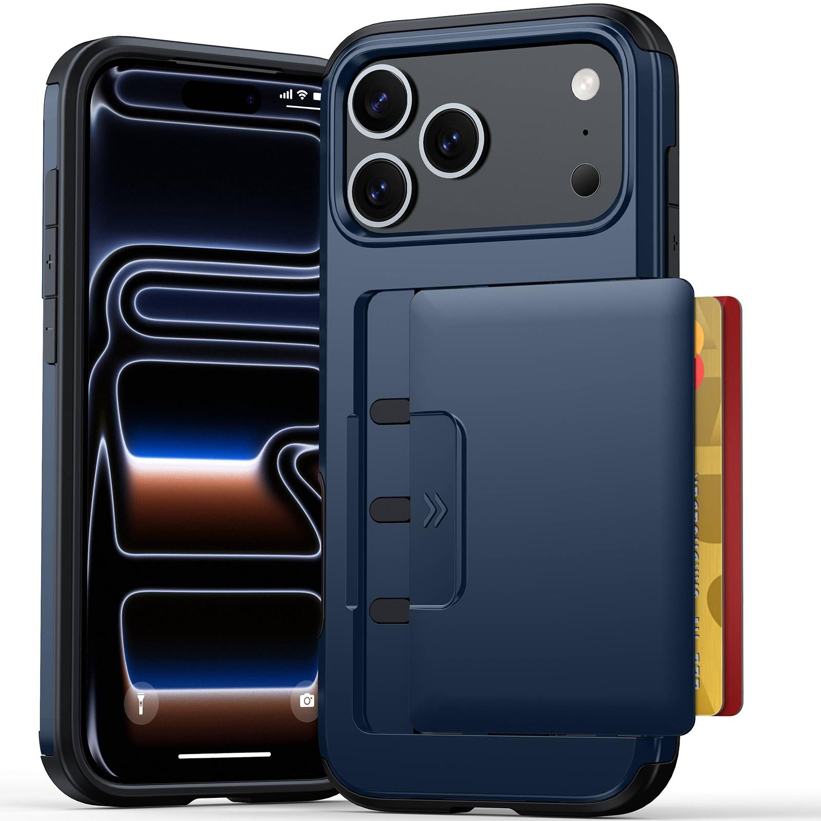 Compatible with iPhone 18 Pro Sliding Card Slot PC Dual-Layer TPU Phone Case - Dark Blue