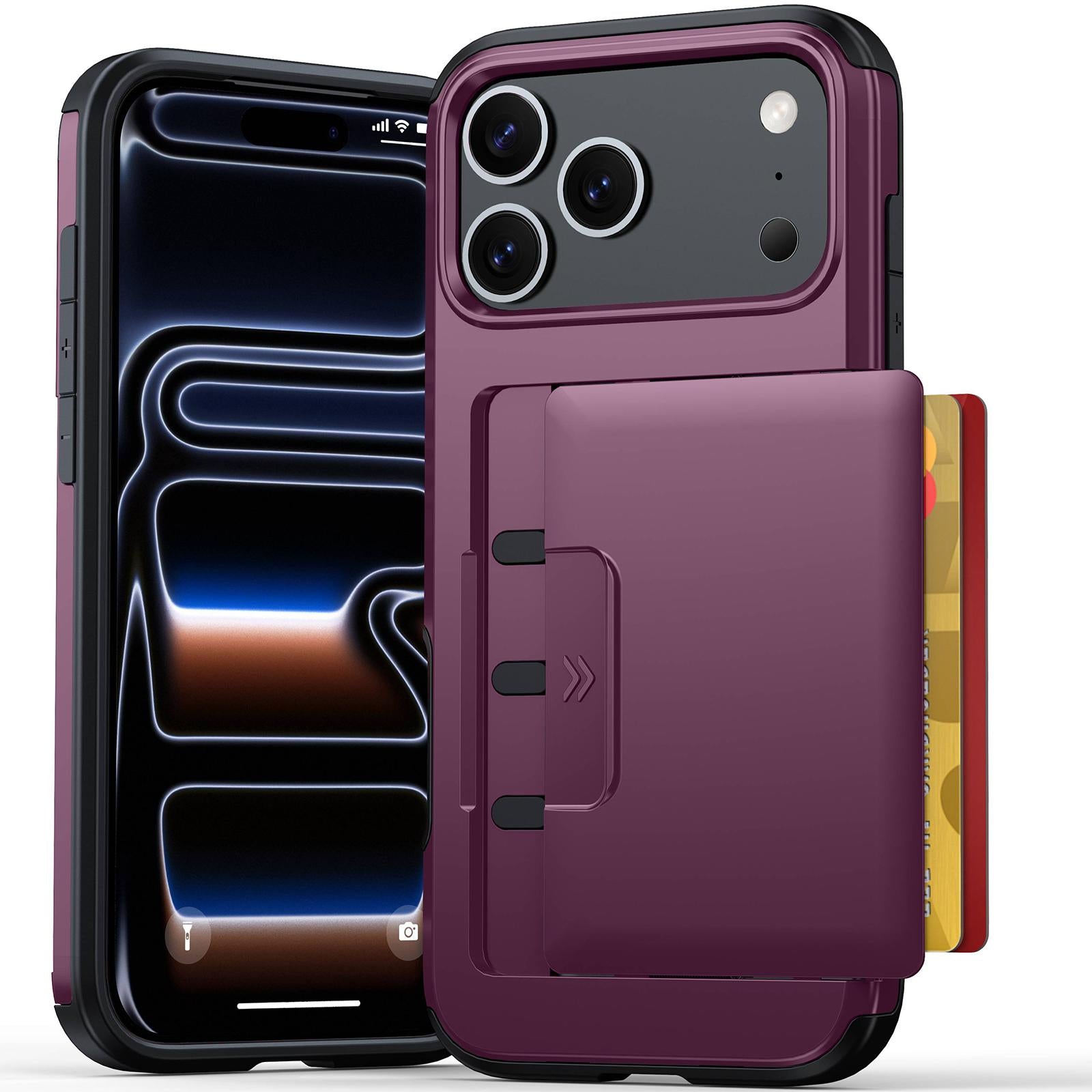 Compatible with iPhone 18 Pro Sliding Card Slot PC Dual-Layer TPU Phone Case - Cherry Red