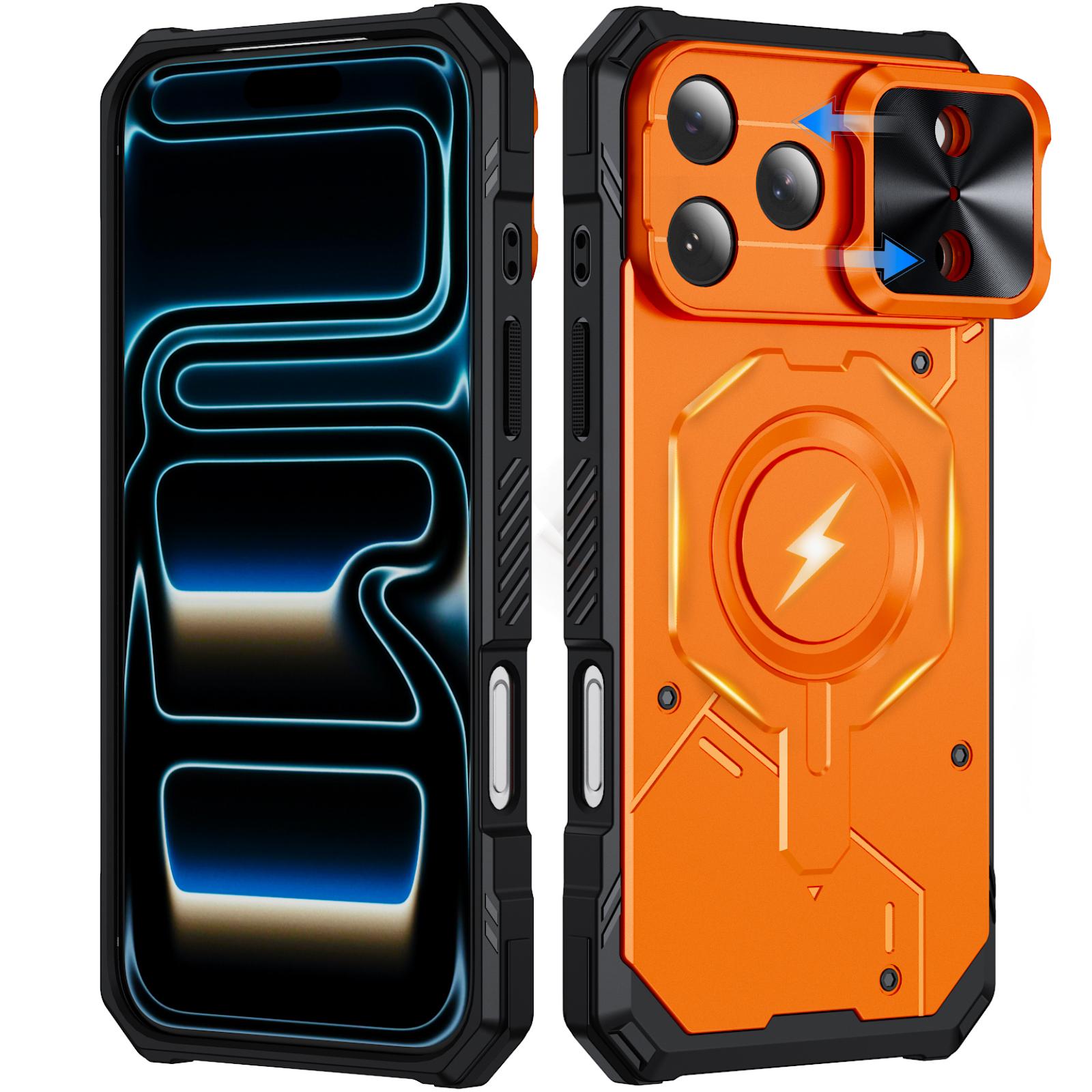 Compatible with iPhone 18 Pro Mecha Magnetic Sliding Camshield Phone Case - Orange